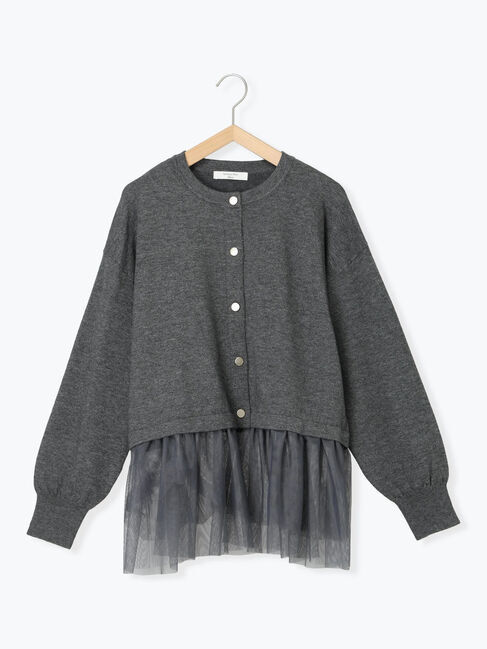 Samansa Mos2 blue「ペプラムチュールニットカーディガン」|カーディガン|