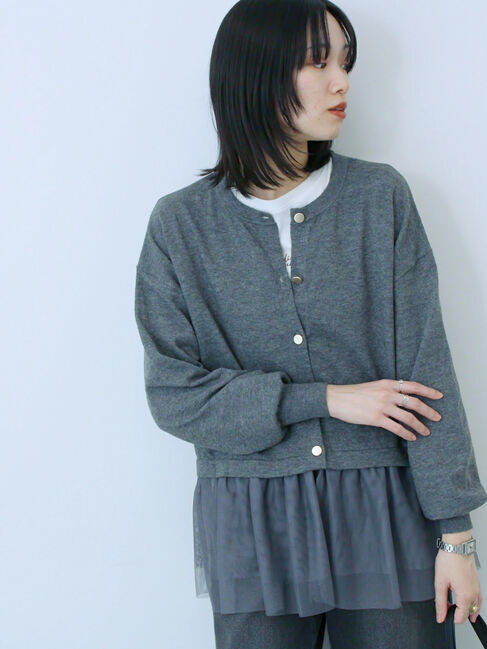 Samansa Mos2 blue「ペプラムチュールニットカーディガン」|カーディガン|