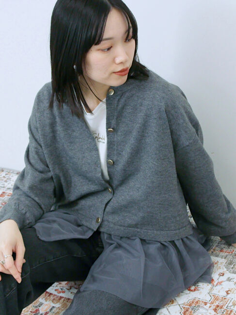 Samansa Mos2 blue「ペプラムチュールニットカーディガン」|カーディガン|