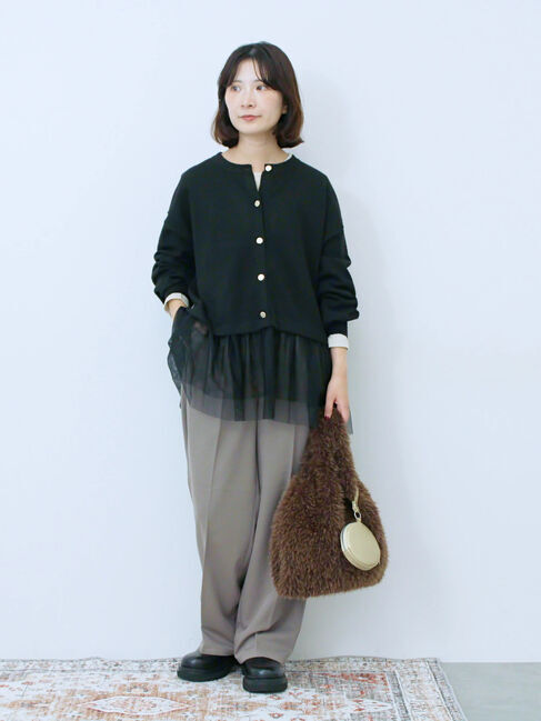 Samansa Mos2 blue「ペプラムチュールニットカーディガン」|カーディガン|