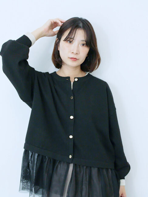 Samansa Mos2 blue「ペプラムチュールニットカーディガン」|カーディガン|ブラック