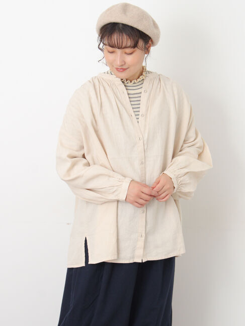 Samansa Mos2「【Cross&times;Linen】ギャザーブラウス」|シャツ・ブラウス|