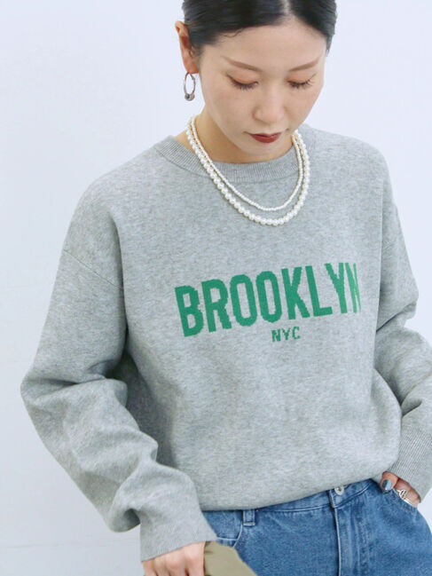 Samansa Mos2 blue「【Hug knit】ロゴプルオーバー」|ニット・セーター|ＴＯＰグレー