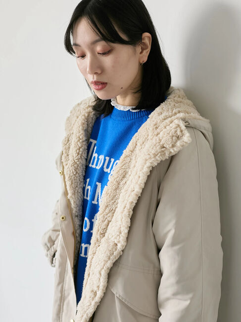 Samansa Mos2 blue「リバーシブルボアマウンテンパーカー」|ブルゾン・スタジャン|