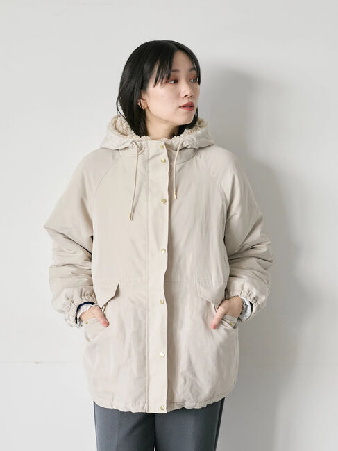 Samansa Mos2 blue「リバーシブルボアマウンテンパーカー」|ブルゾン・スタジャン|