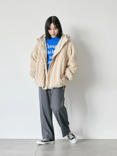 Samansa Mos2 blue「リバーシブルボアマウンテンパーカー」|ブルゾン・スタジャン|