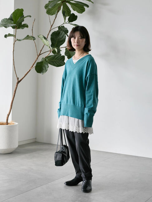 Samansa Mos2 blue「裏起毛ストレッチパンツ」|その他|