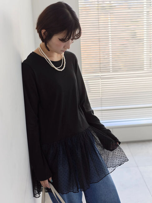 Samansa Mos2 blue「ペプラムプルオーバー」|Tシャツ・カットソー|ブラック