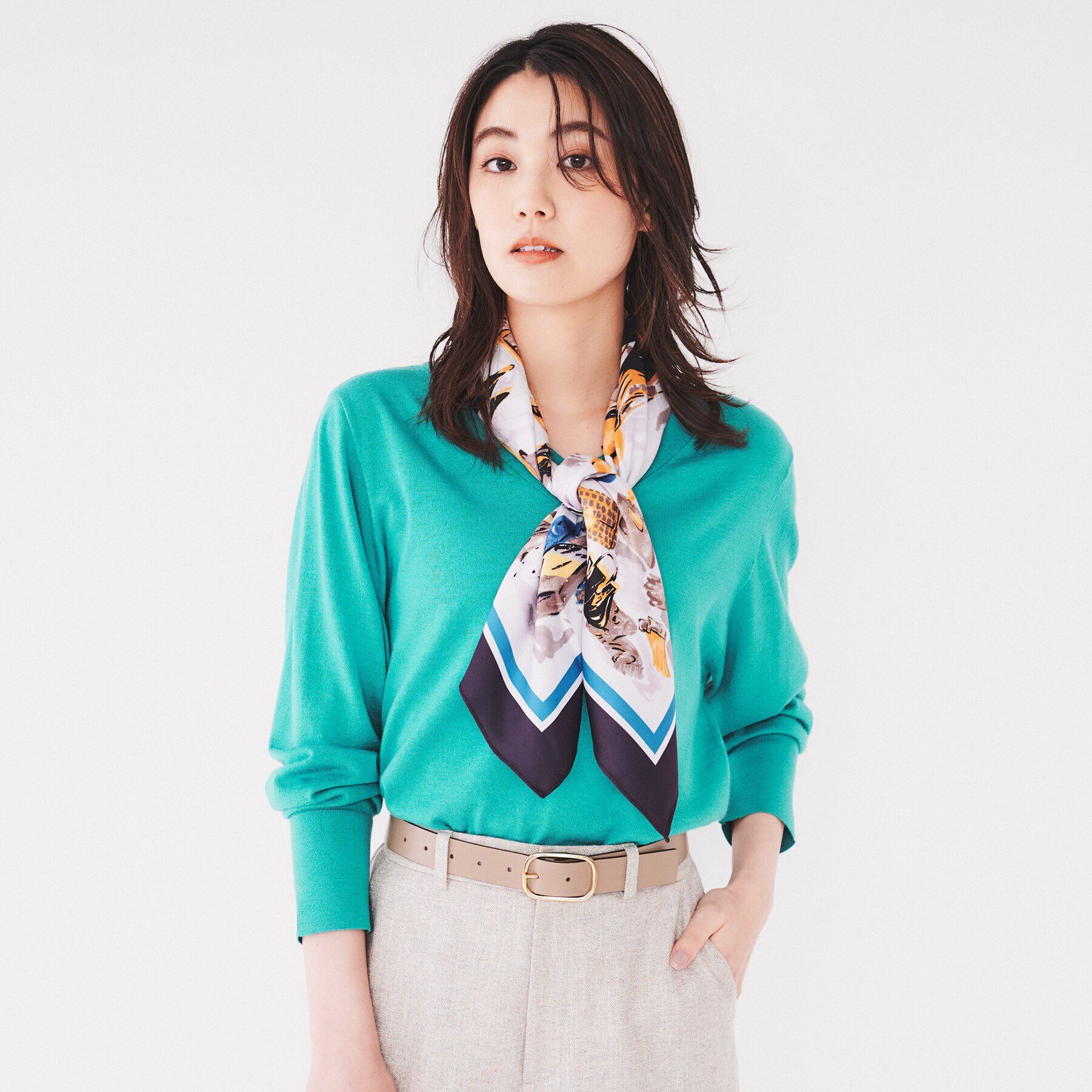 UNTITLED「【アンサンブル可能/洗える】シルクウールカシミヤ Vネックニット」|ニット・セーター|ブルーグリーン(09