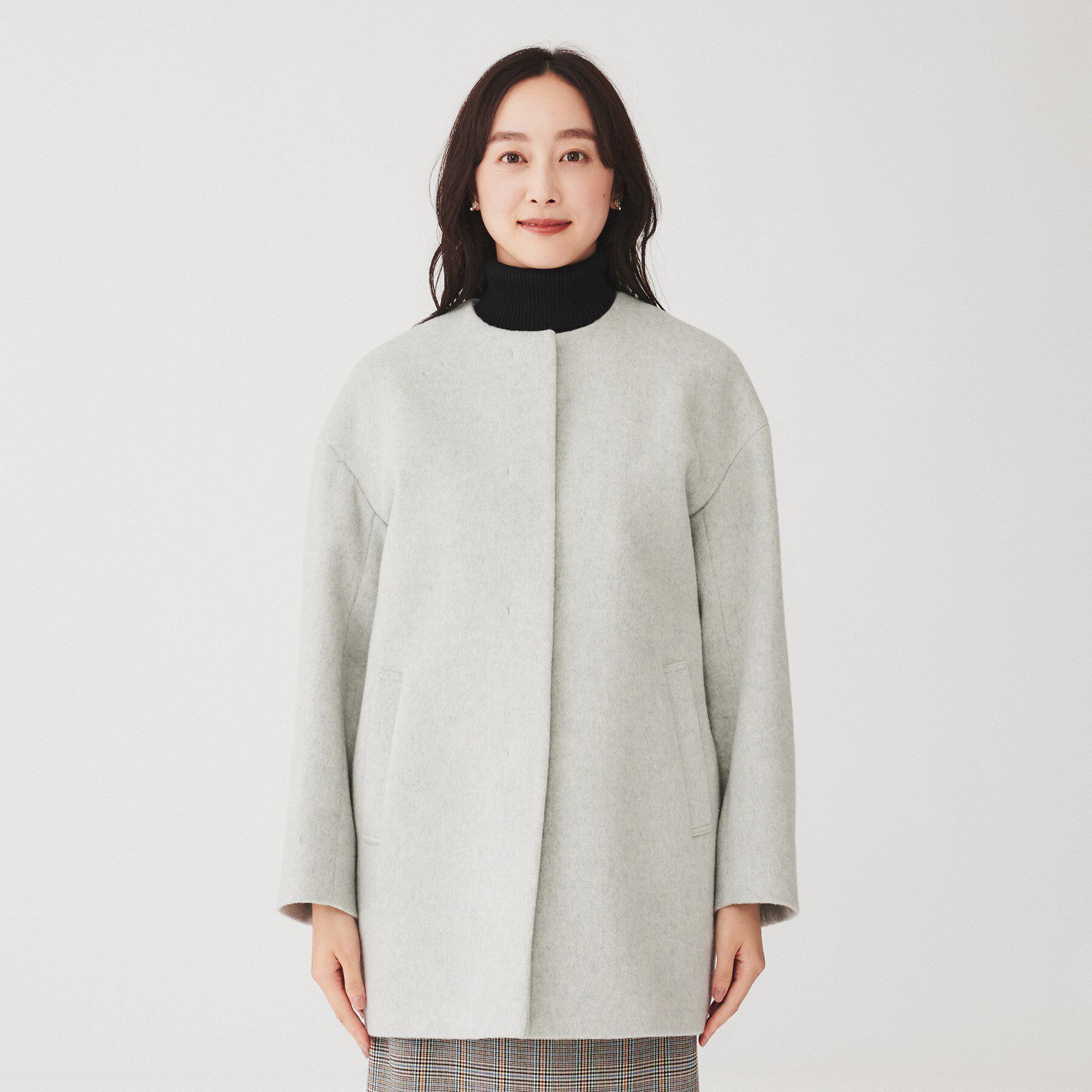 UNTITLED「【日本製】ミディ丈ノーカラーコート」|ノーカラーコート|