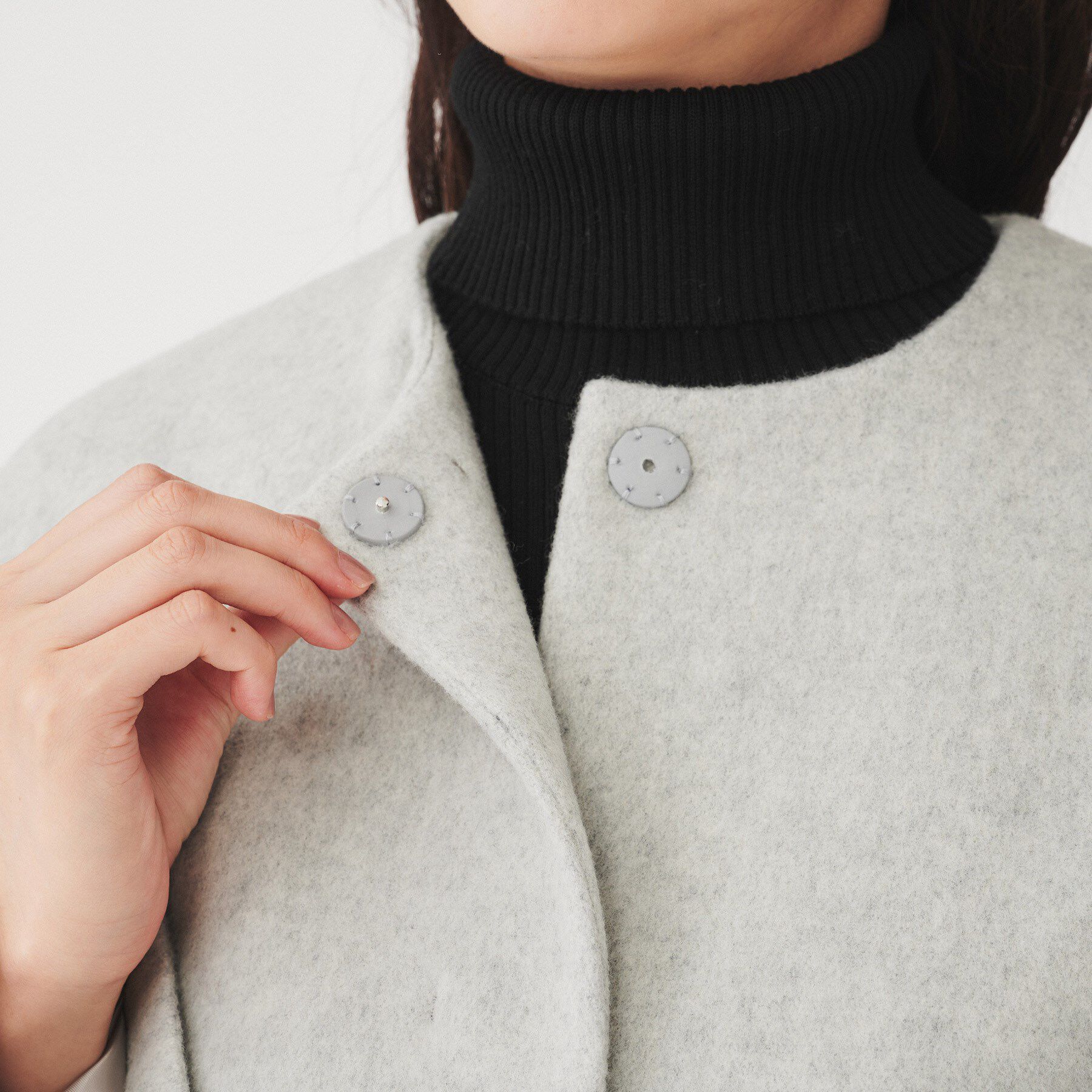 UNTITLED「【日本製】ミディ丈ノーカラーコート」|ノーカラーコート|