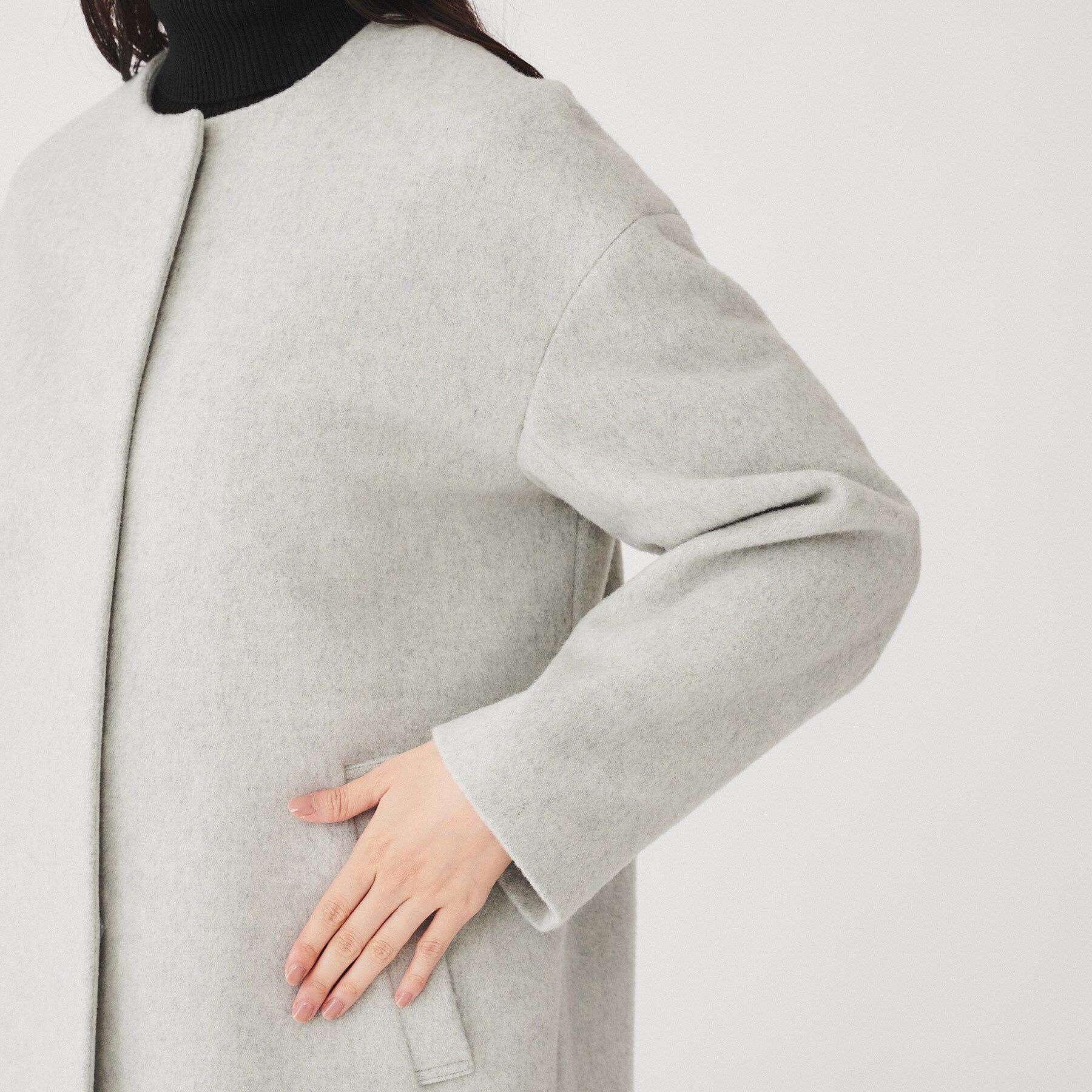 UNTITLED「【日本製】ミディ丈ノーカラーコート」|ノーカラーコート|