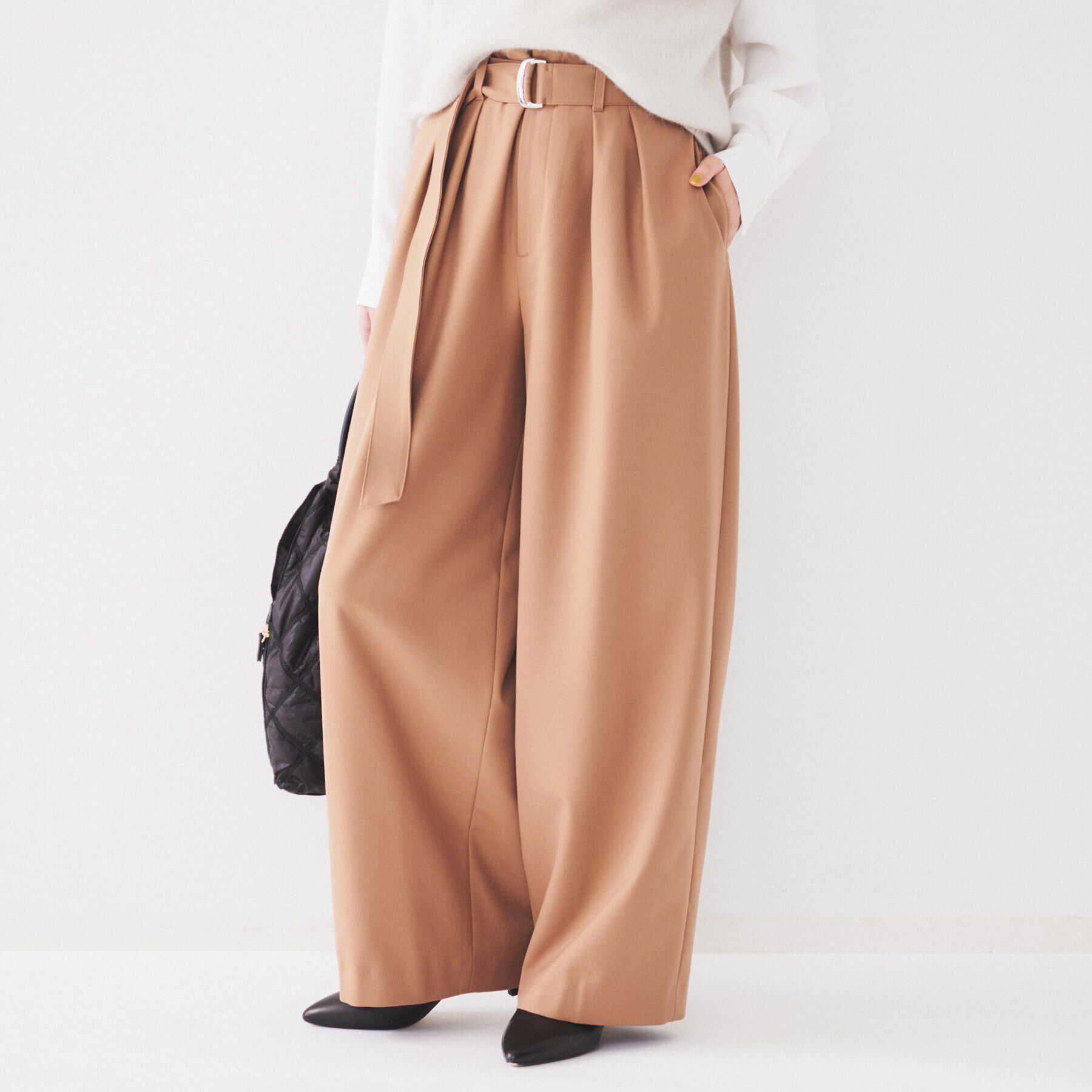 UNTITLED「【フルレングス/後ろウエストゴム】ダブルタック ハイウエストワイドパンツ」|その他|