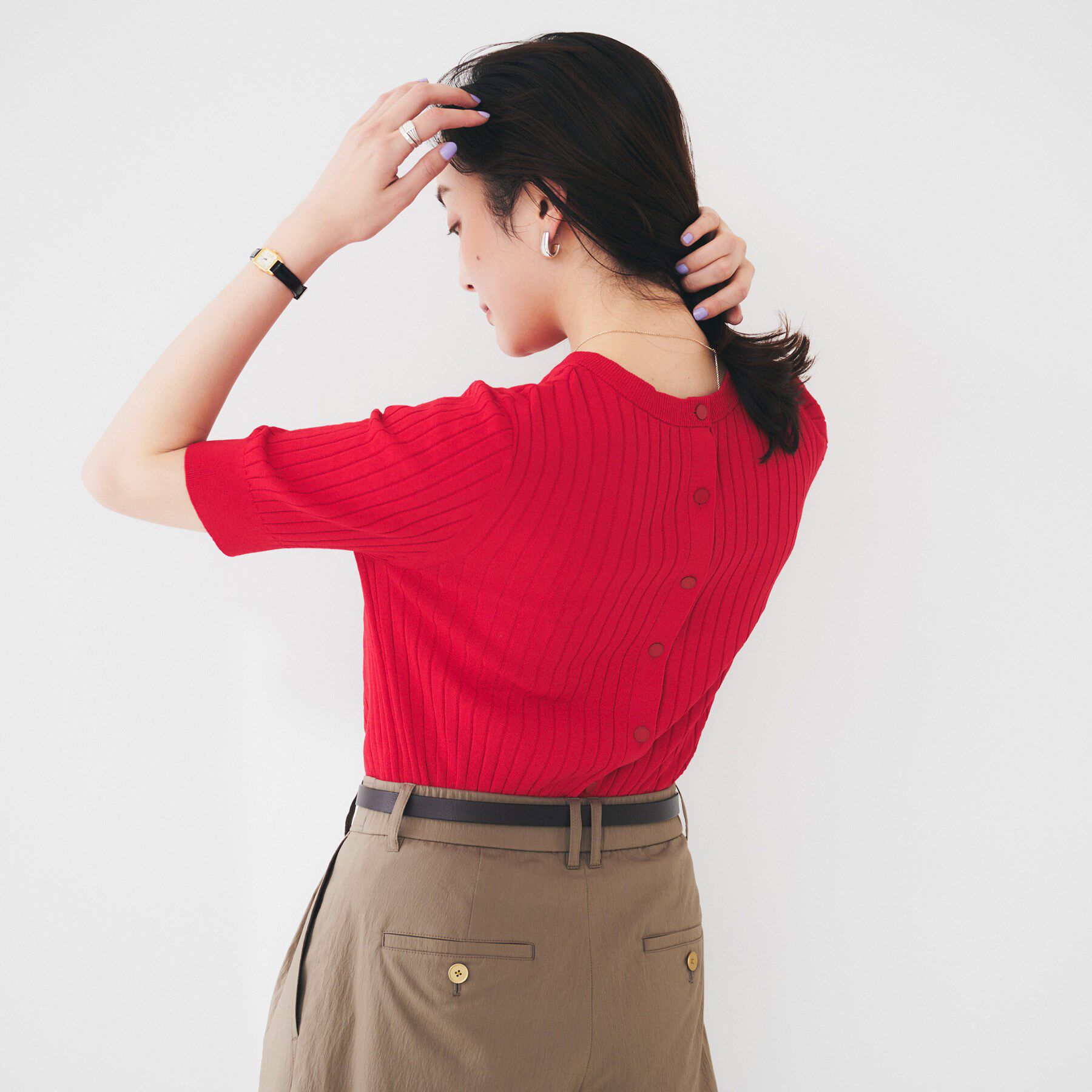 UNTITLED「【五分袖/タイト】コットンリネン2WAYニット」|ニット・セーター|