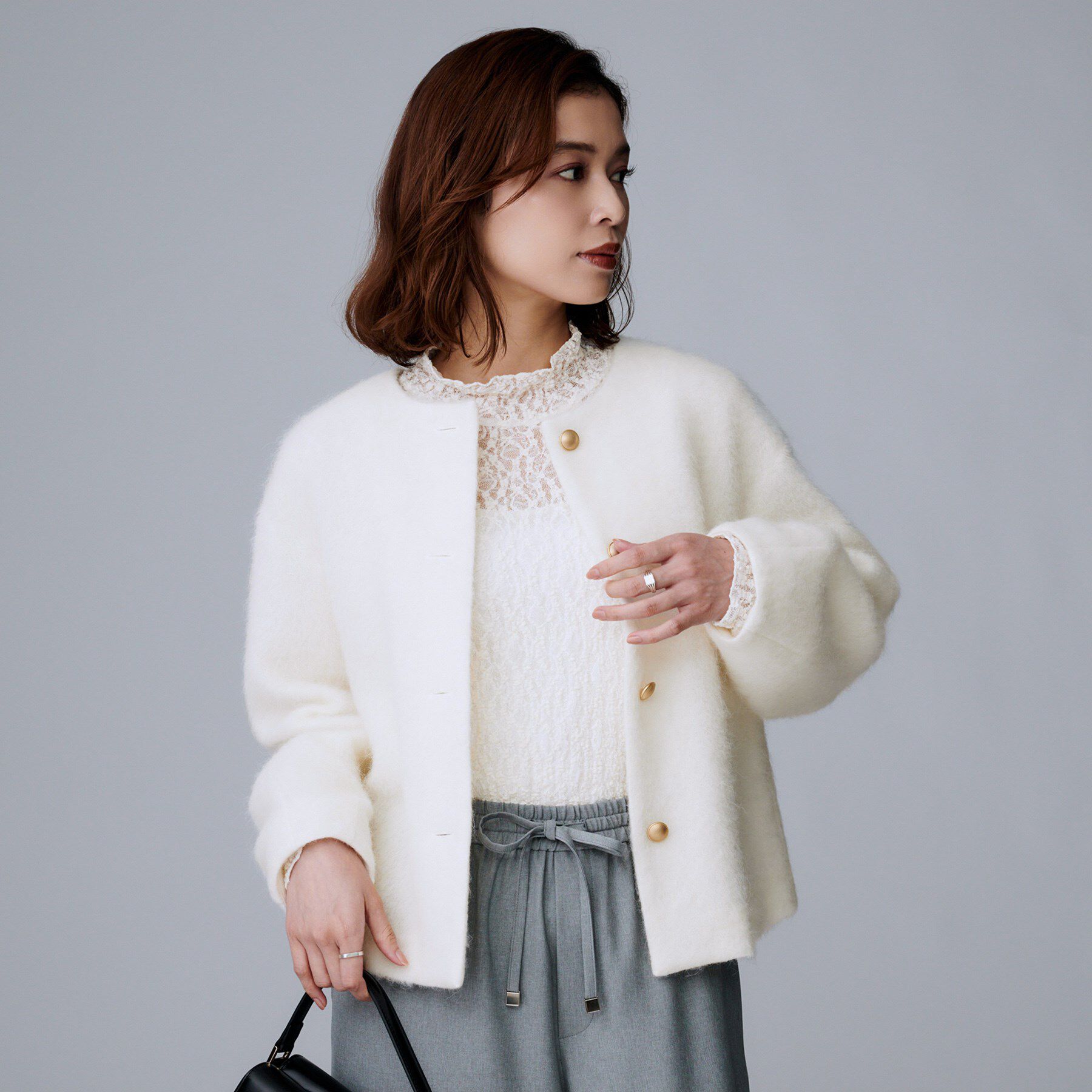 UNTITLED「【ジャケット風/メタルボタン】アルパカ混シャギーカーディガン」|カーディガン|