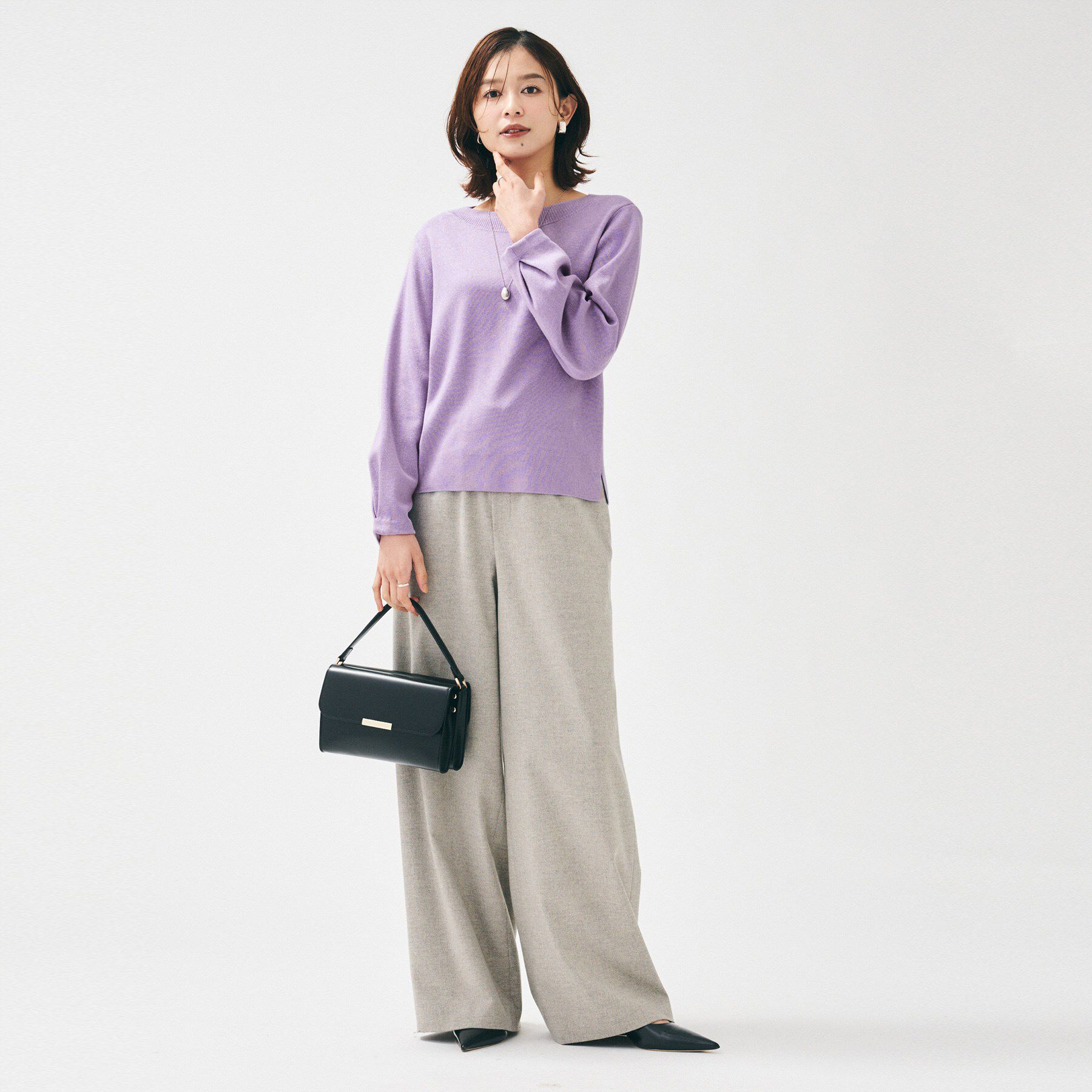 UNTITLED「【きれいめ/洗える】ラメ入りワイドボートネックニット」|ニット・セーター|