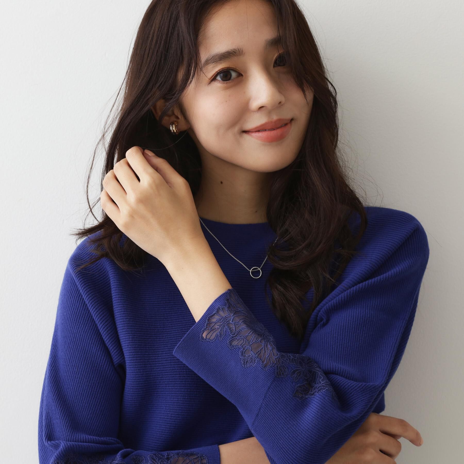 COUP DE CHANCE「【手洗い可】オーガンジー刺しゅうニットトップス」|ニット・セーター|ブルー(093)