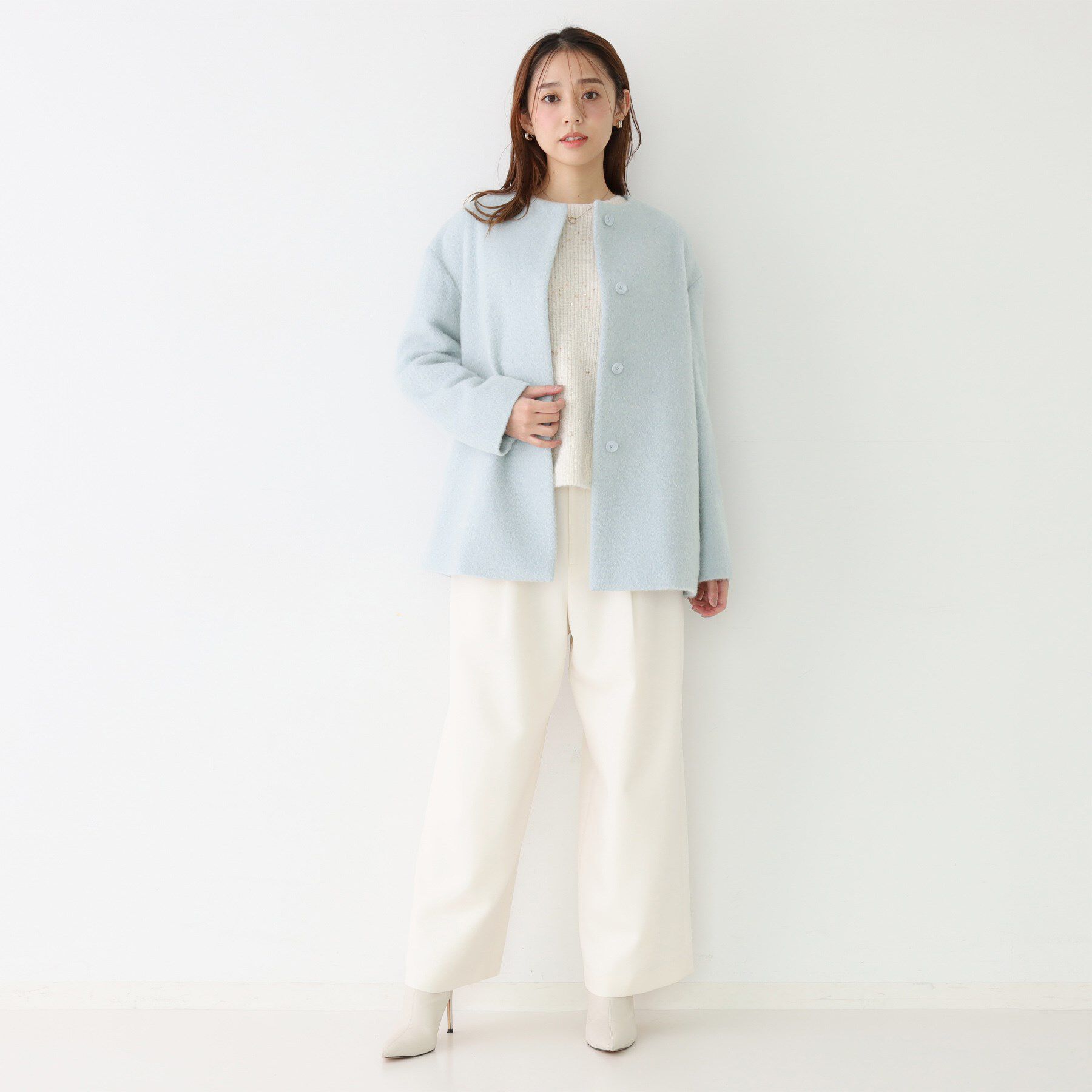 COUP DE CHANCE「【日本製／モヘヤ混／ヒップ丈】ノーカラーコート」|ノーカラーコート|