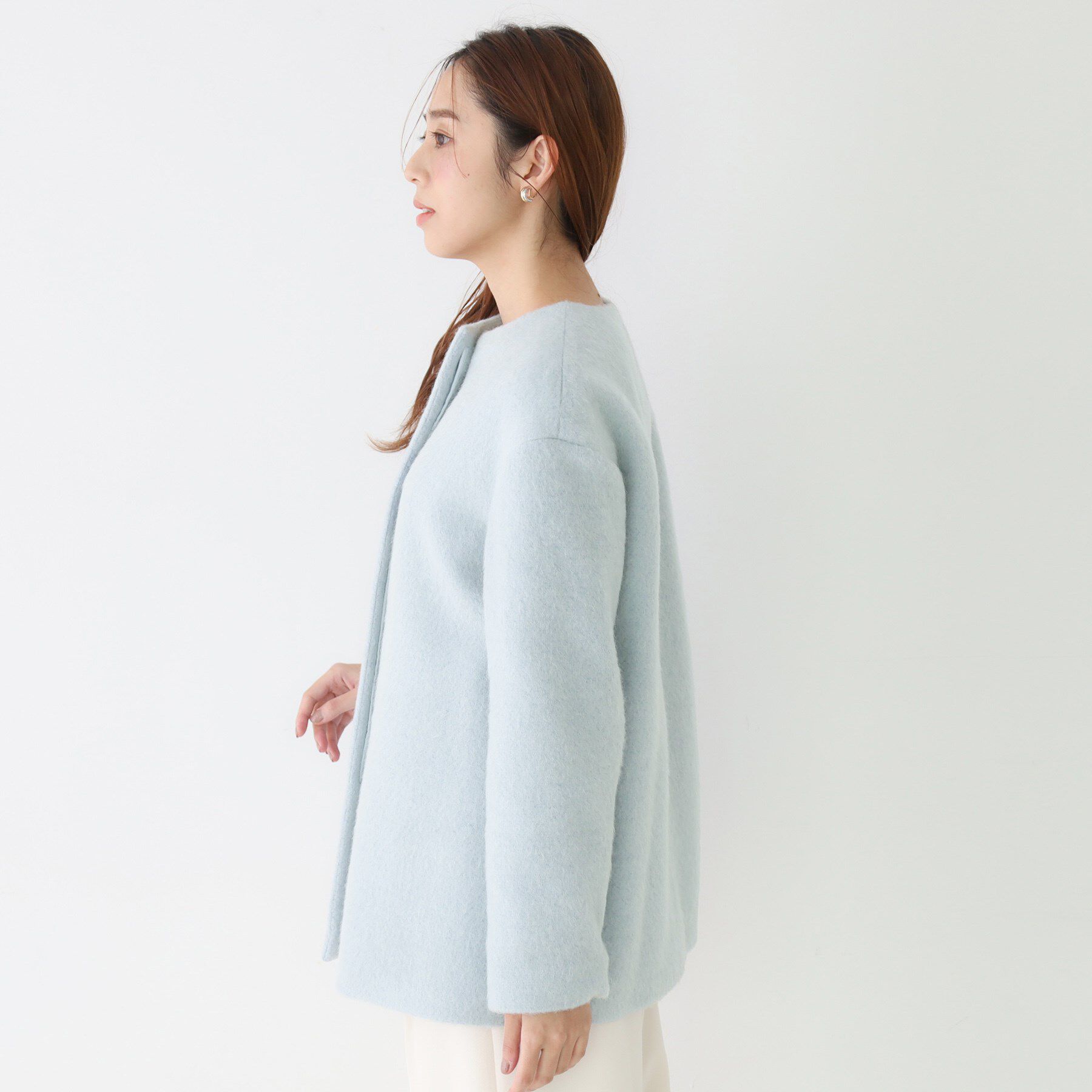 COUP DE CHANCE「【日本製／モヘヤ混／ヒップ丈】ノーカラーコート」|ノーカラーコート|