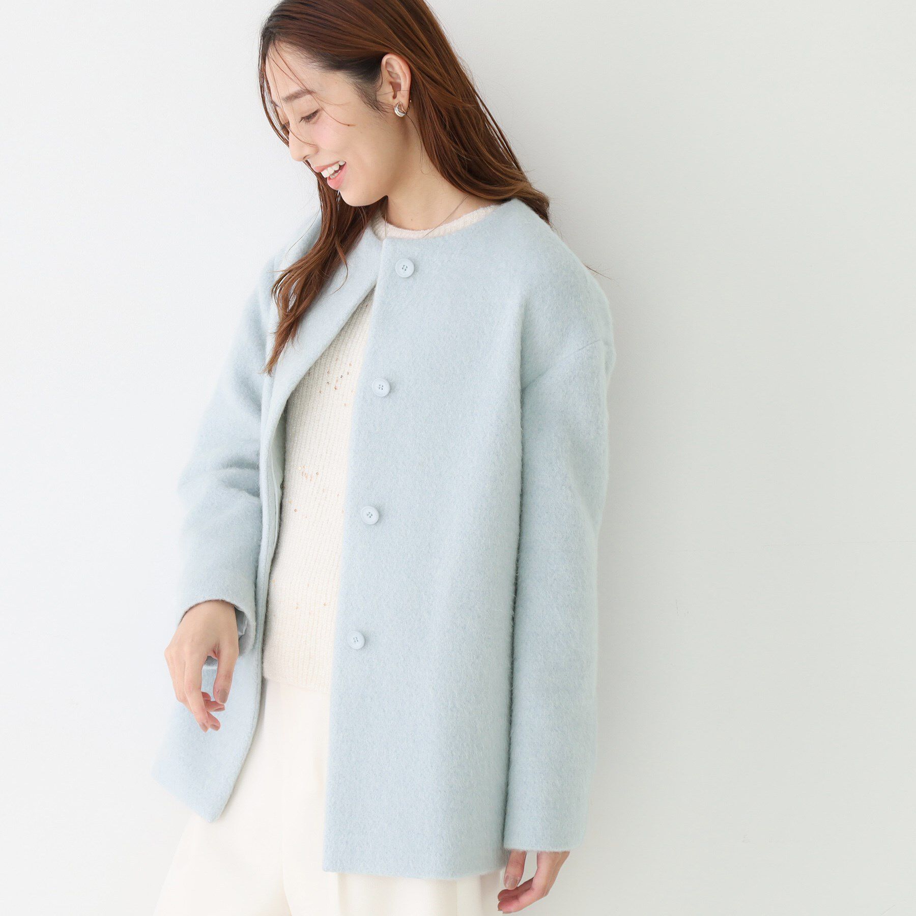 COUP DE CHANCE「【日本製／モヘヤ混／ヒップ丈】ノーカラーコート」|ノーカラーコート|