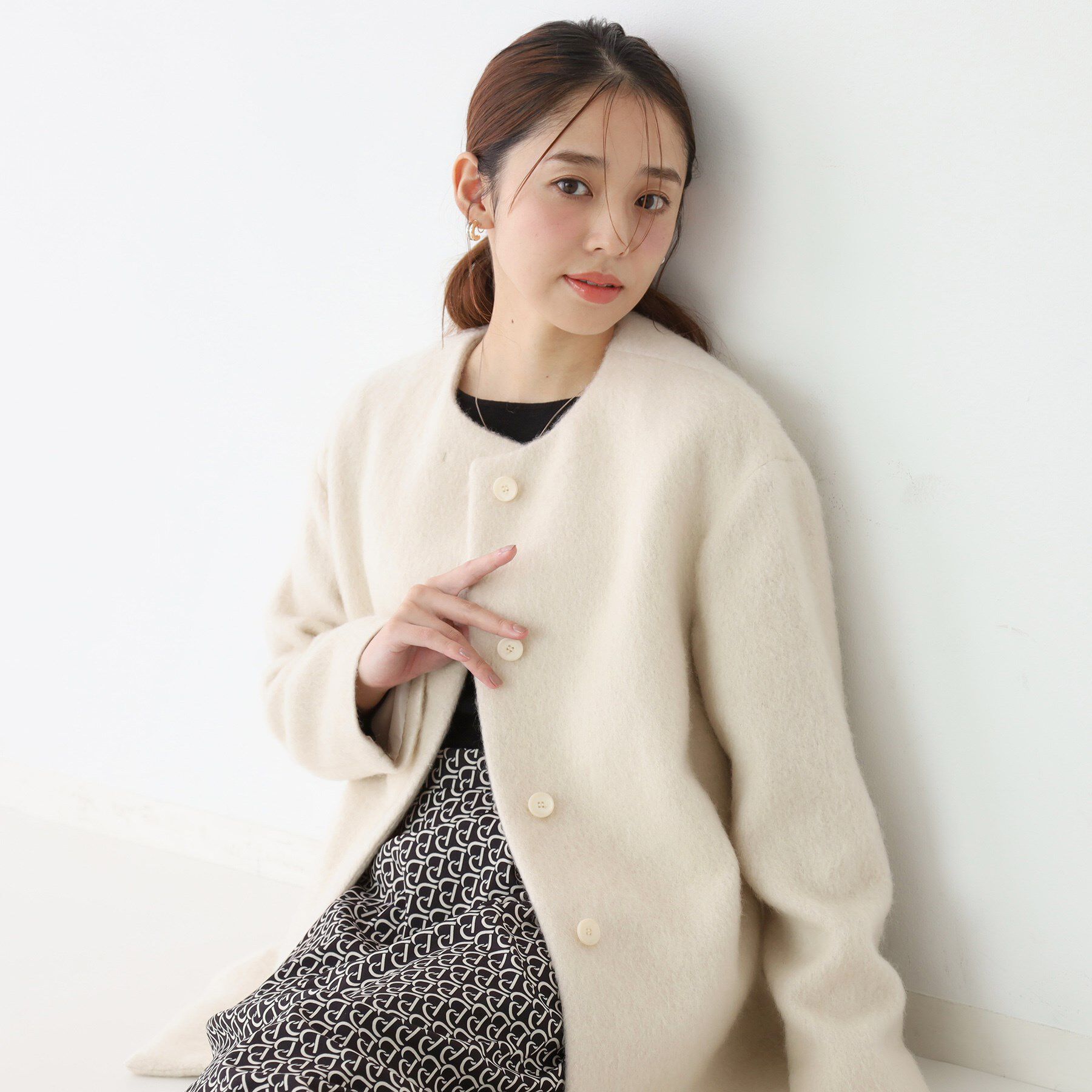 COUP DE CHANCE「【日本製／モヘヤ混／ヒップ丈】ノーカラーコート」|ノーカラーコート|グレージュ(050)