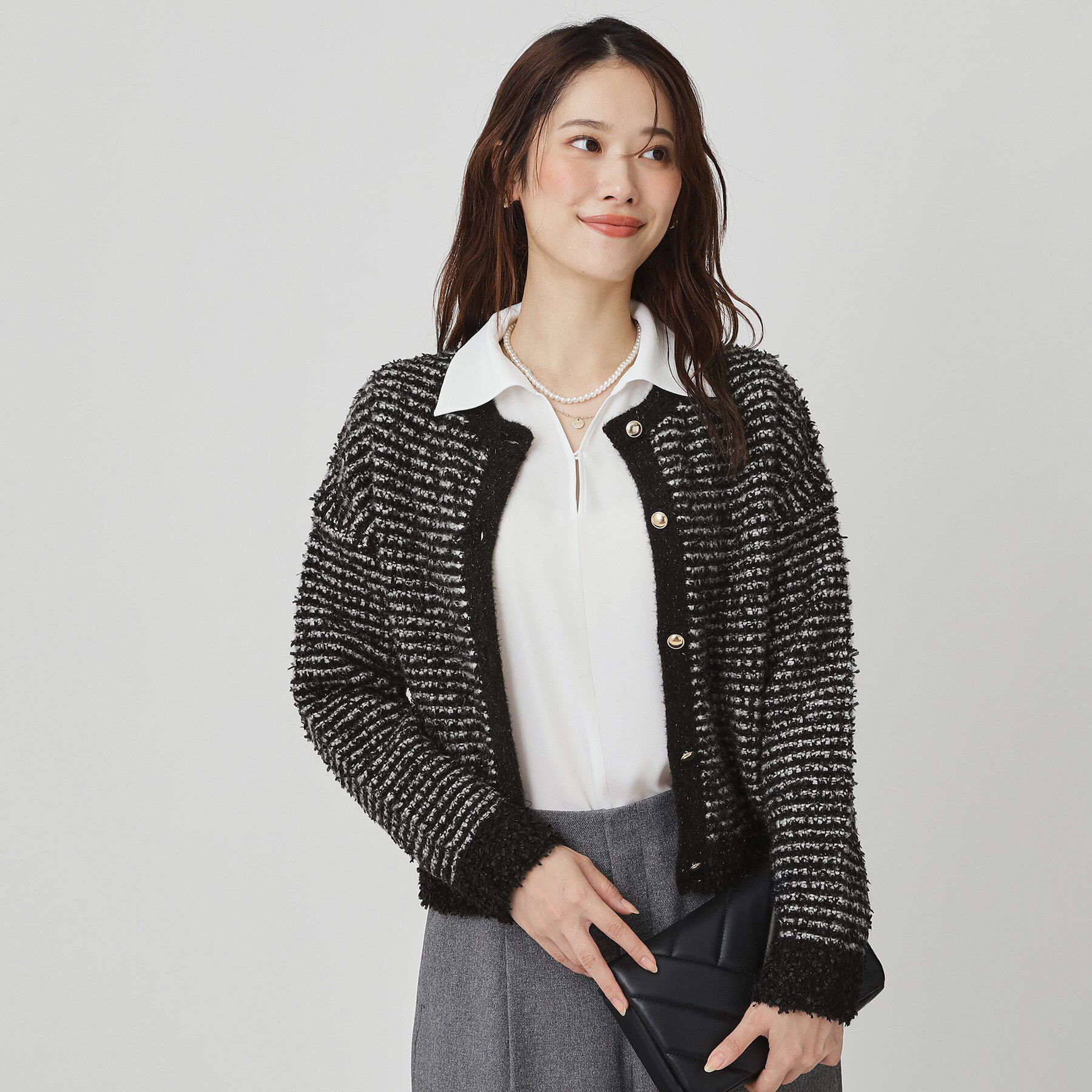 COUP DE CHANCE「【手洗い可】ラメフェザーのニットカーディガン」|カーディガン|