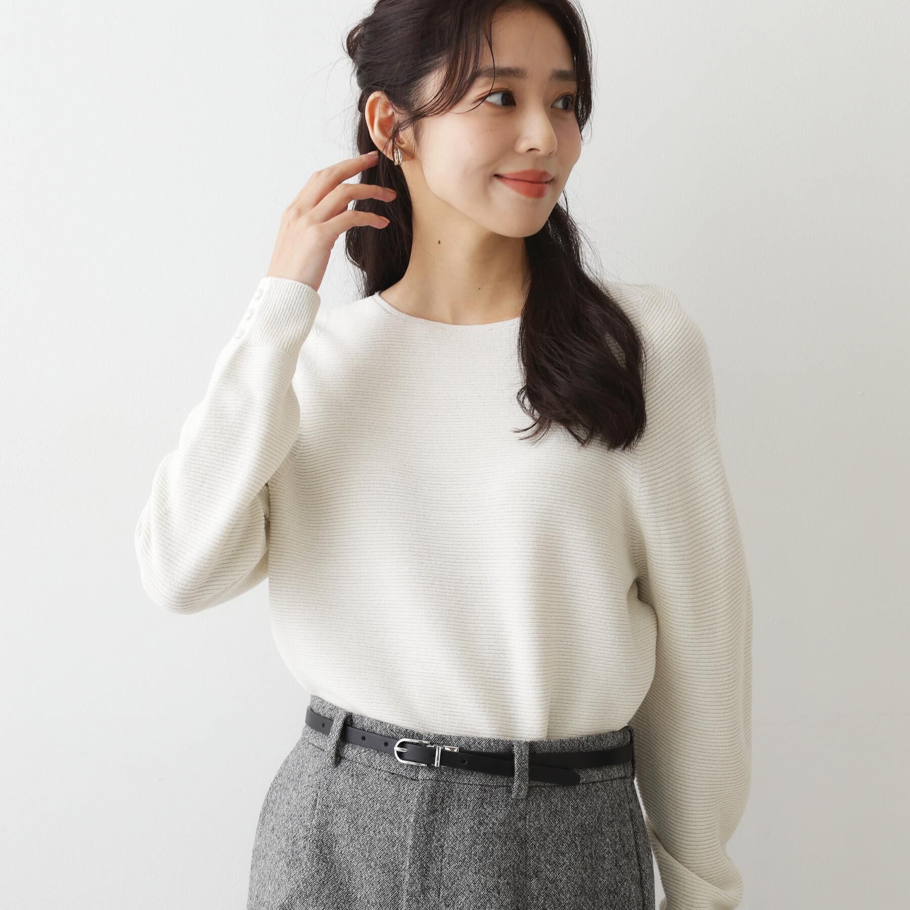 COUP DE CHANCE「【手洗い可／日本製／ホールガーメント】ラメ混ドルマンニットトップス」|ニット・セーター|グレージュ(050)