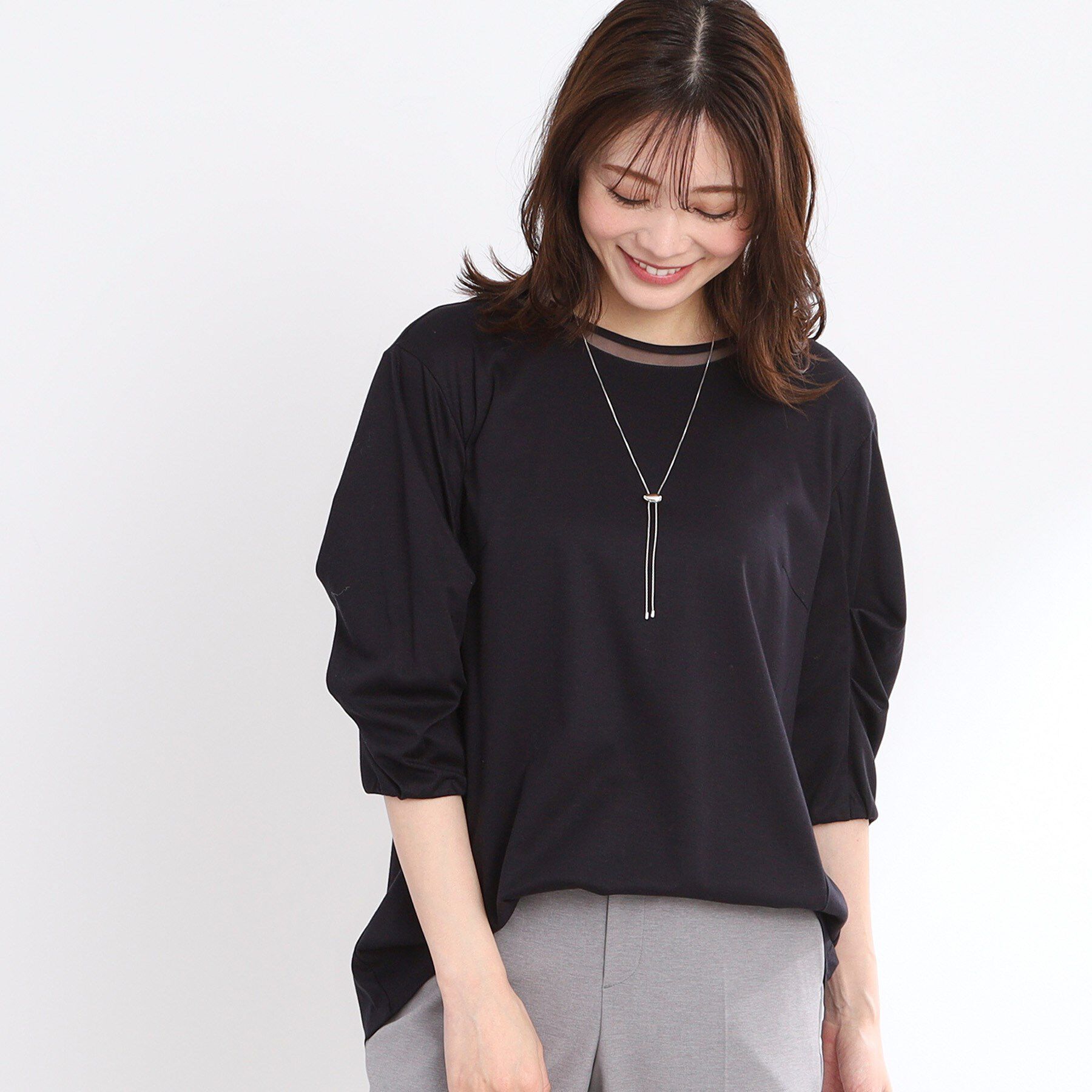 Reflect「【腰周りカバー】すっきり見えAラインカットソー」|Tシャツ・カットソー|ネイビー(094)