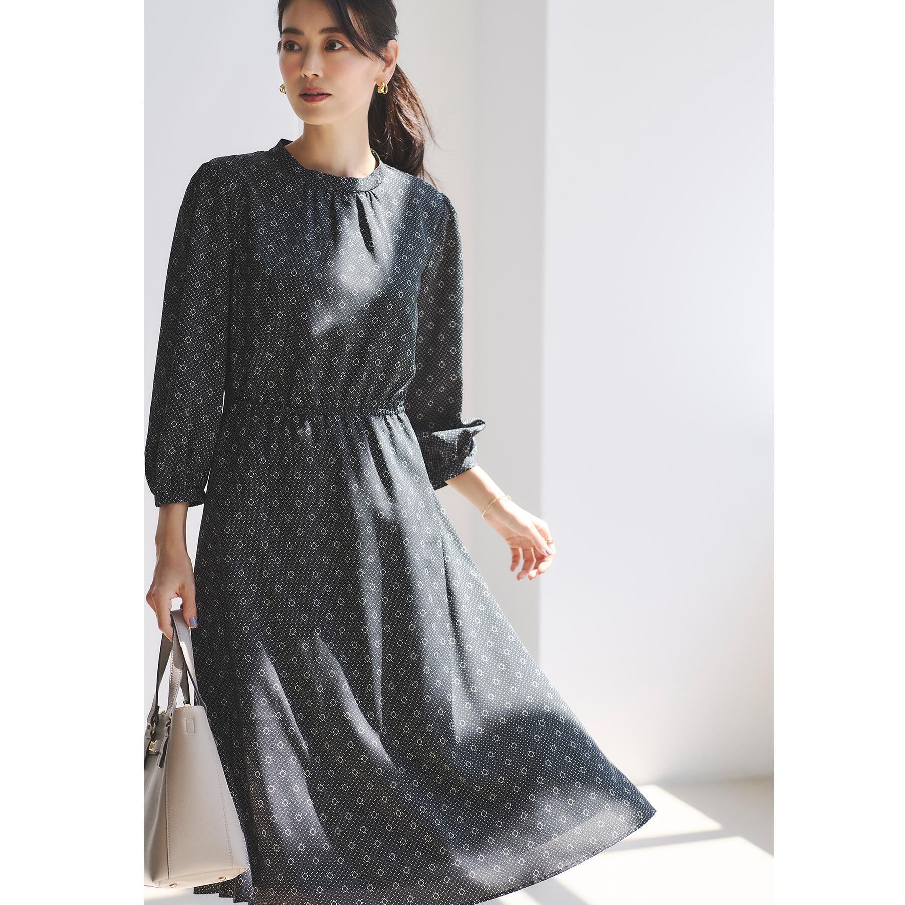 Reflect「【きちんと見え／通勤／セレモニーにおすすめ◎】ドット&times;ダイヤ柄ワンピース」|ワンピース|