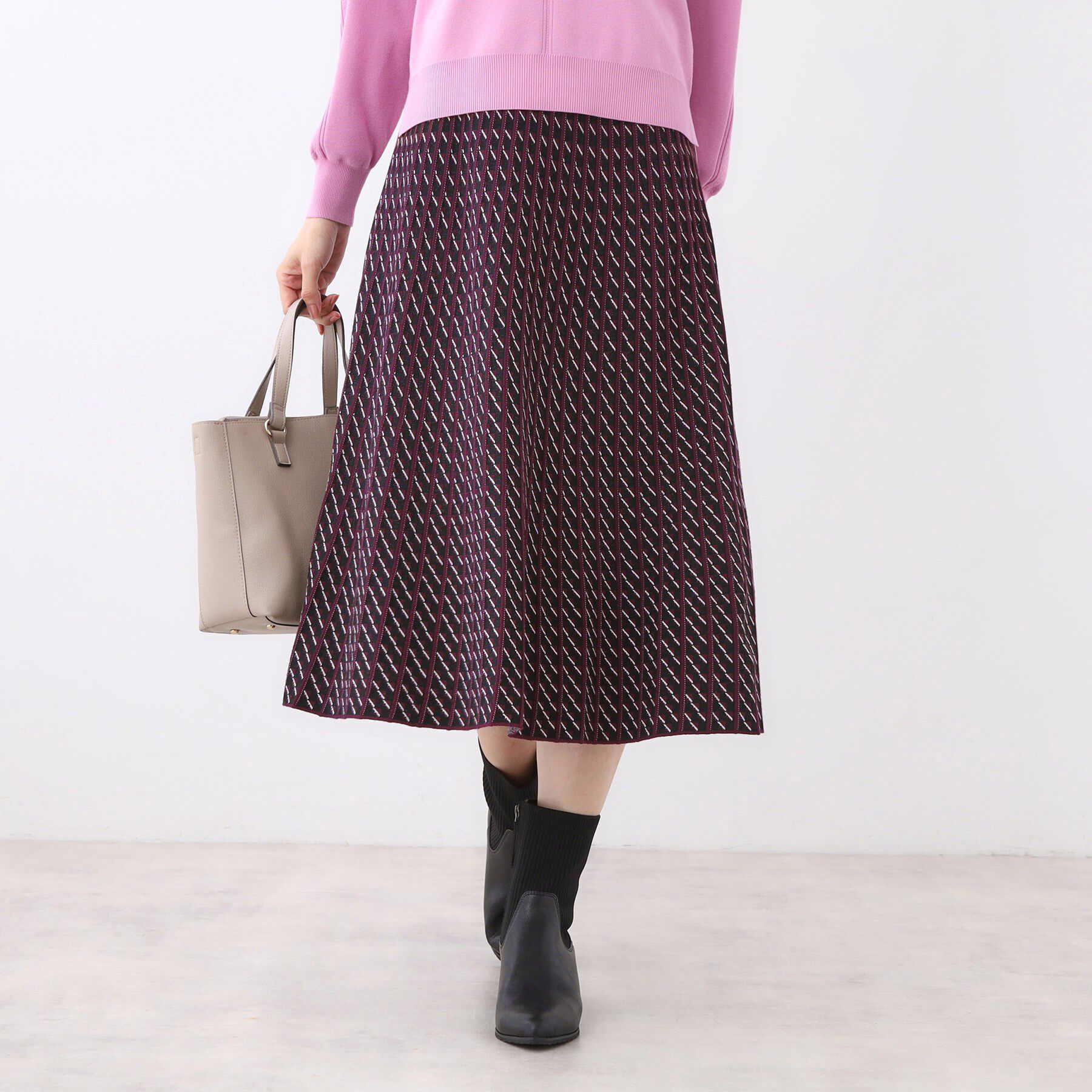 Reflect「【WEB先行カラーあり／セットアップ可】幾何調柄ニットスカート」|スカート|ボルドー(464)