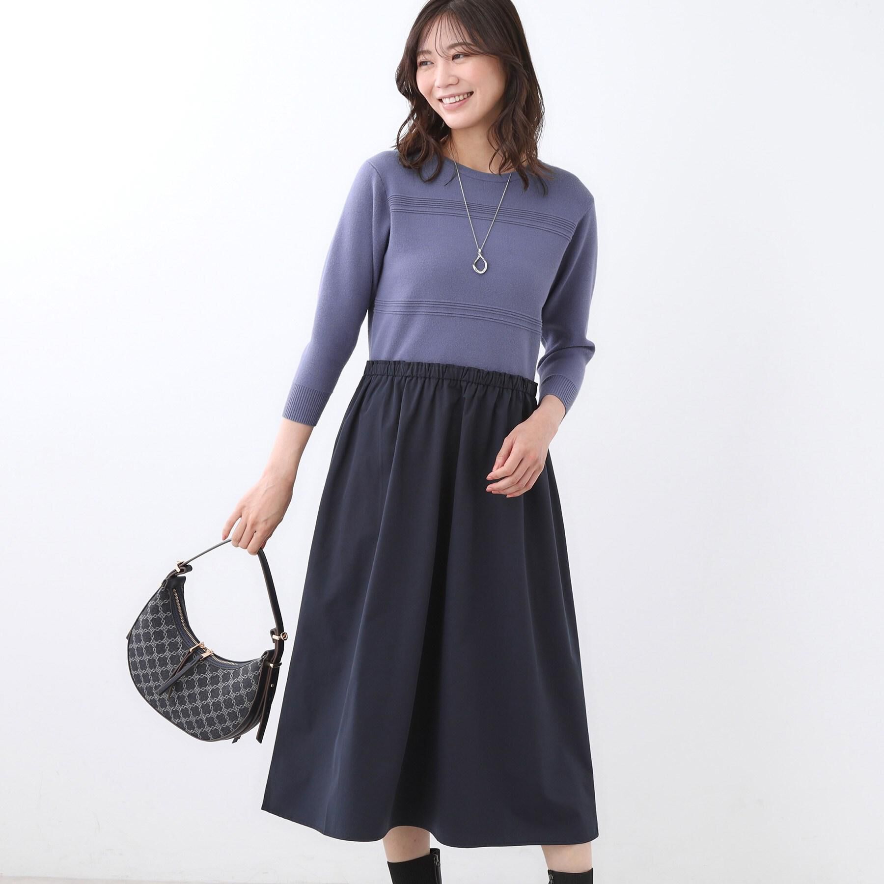 Reflect「【一枚で着映える◎／セットアップ可】ニット&times;タフタドッキングワンピース」|ワンピース|