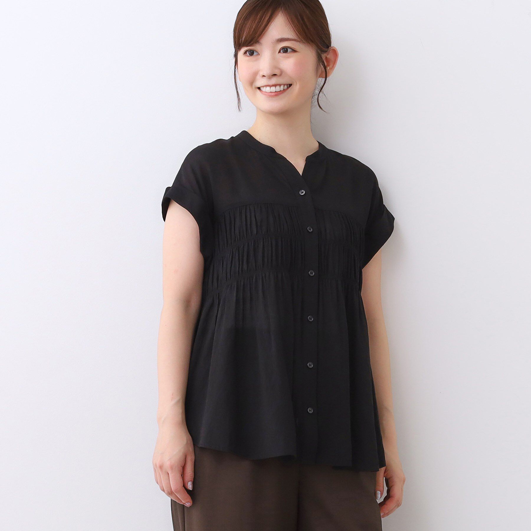 Reflect「【二の腕さりげなくカバー】シャーリングブラウス」|シャツ・ブラウス|