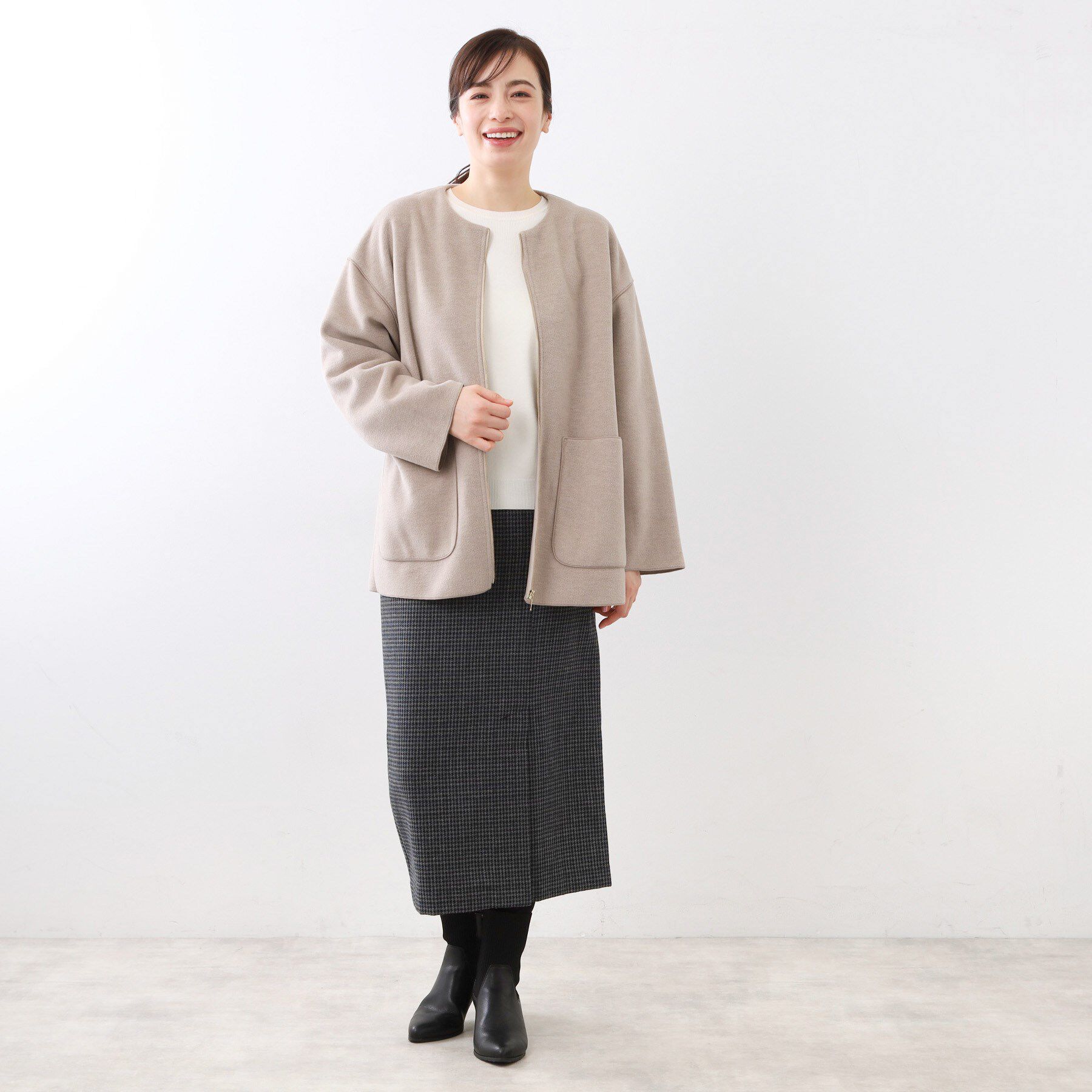 Reflect「【体型カバー／ゆったり着られる◎】リラクシーパイルコート」|ノーカラーコート|