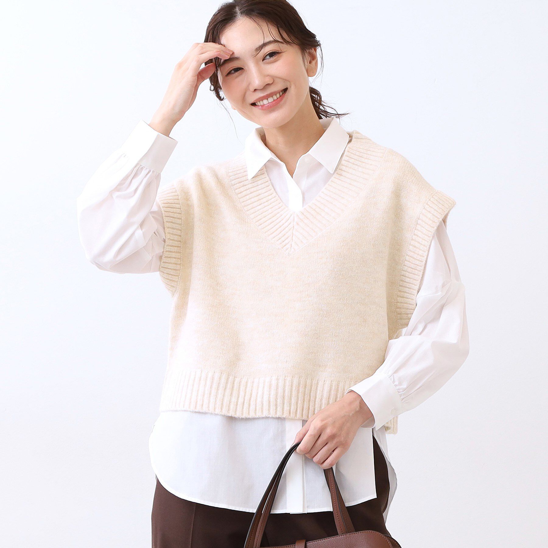 Reflect「【単品使い◎】ニットベスト＋シャツセット」|その他|アイボリー(004)