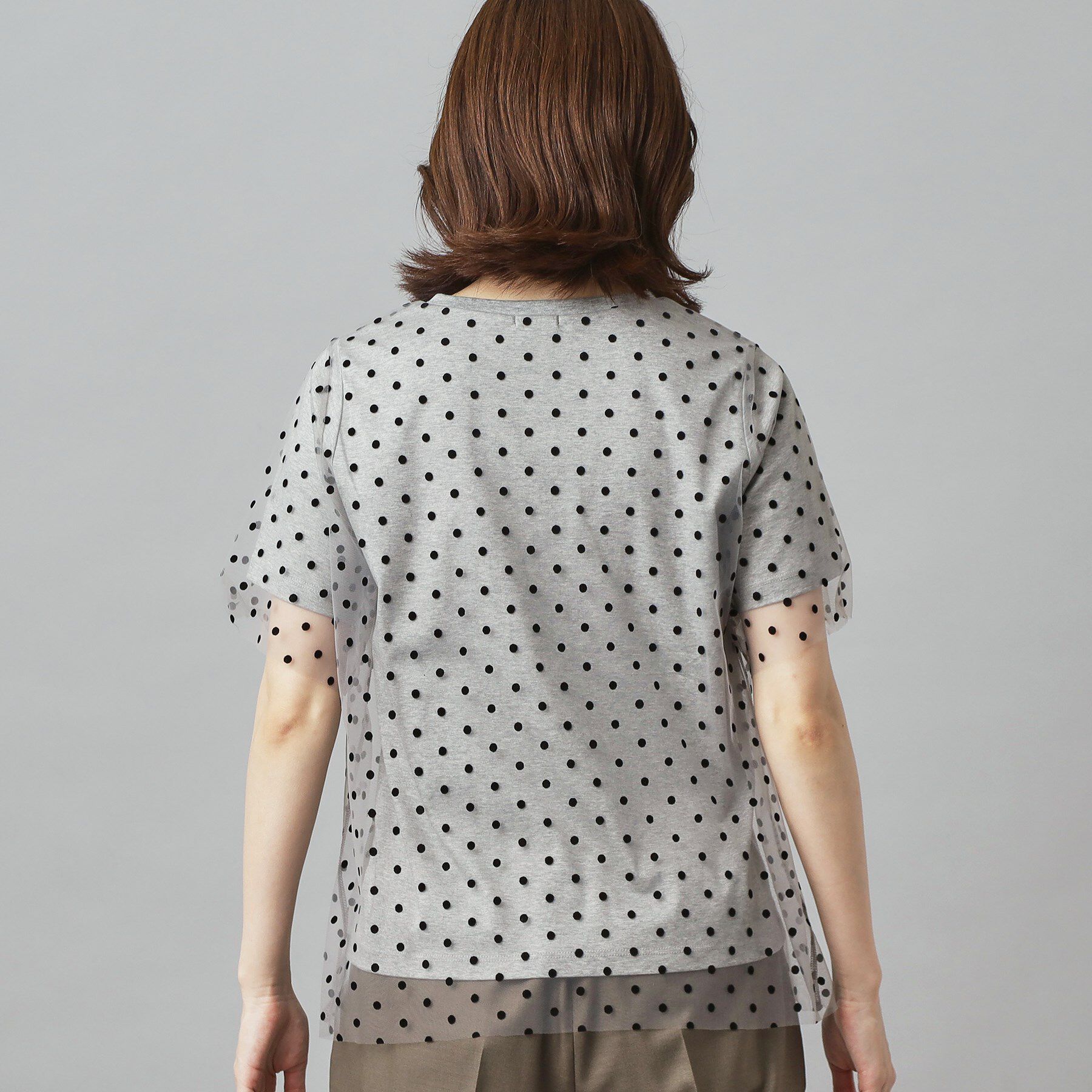 DRESSTERIOR「【洗える／シアー素材】ドットチュールレイヤードTシャツ」|Tシャツ・カットソー|