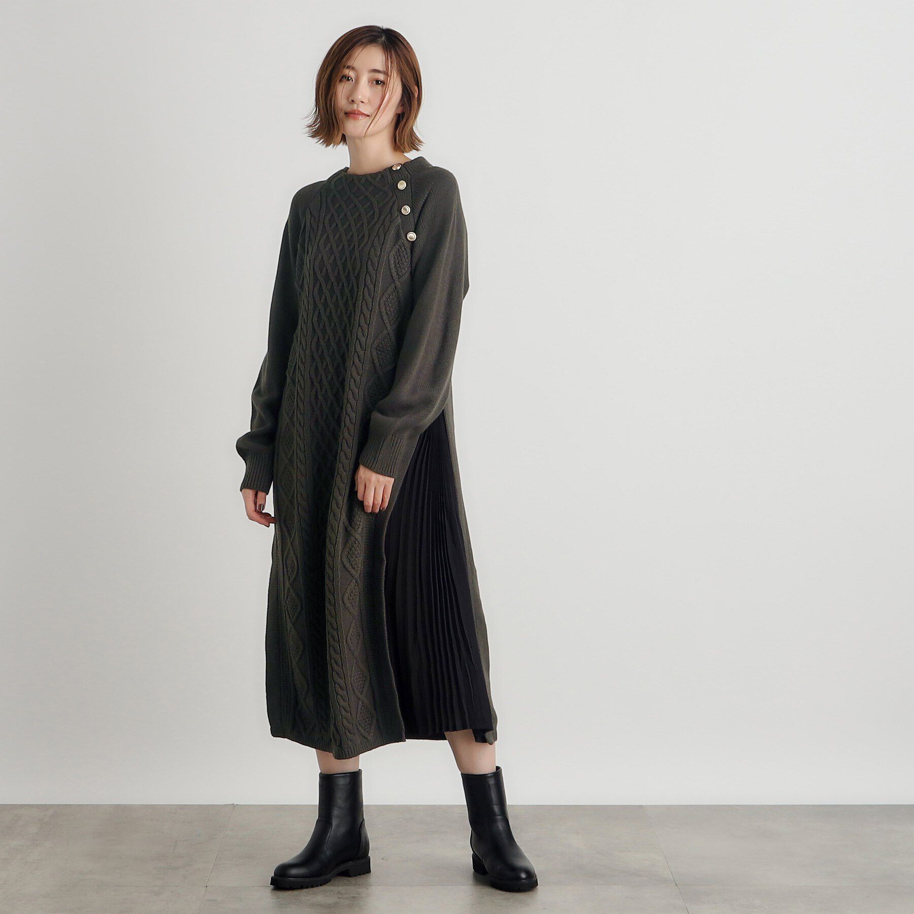 grove「ケーブルサイドプリーツニットワンピース」|ワンピース|