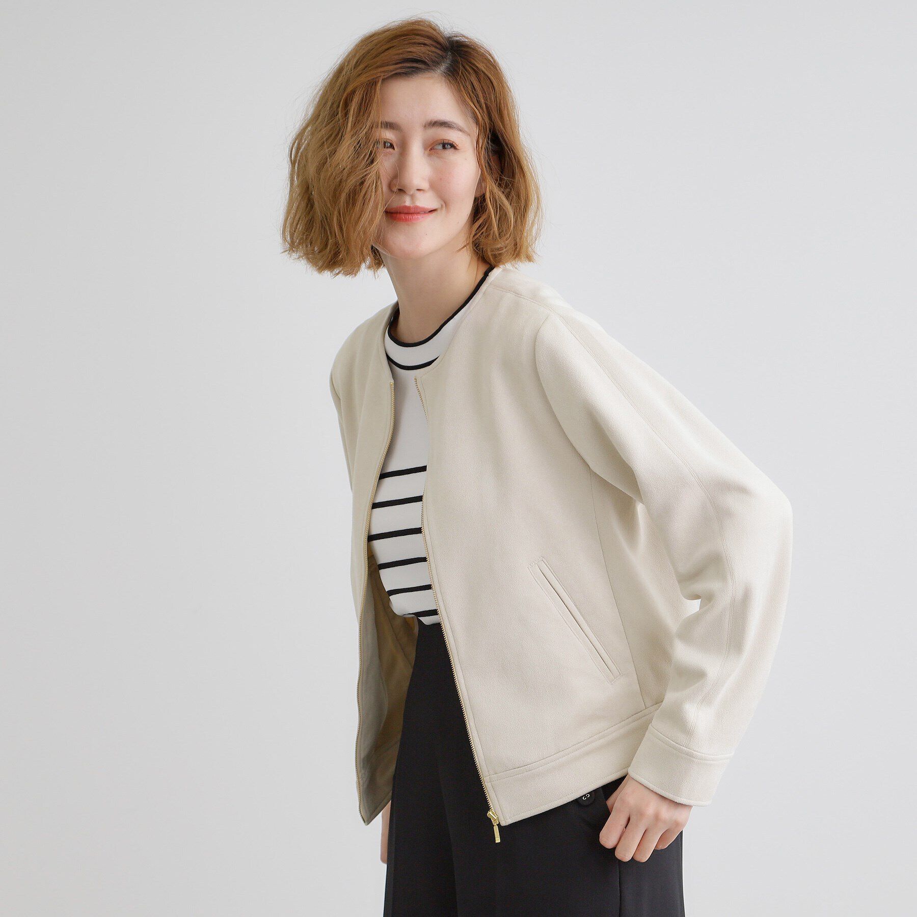 grove「スエードライクノーカラージャケット」|ブルゾン・スタジャン|