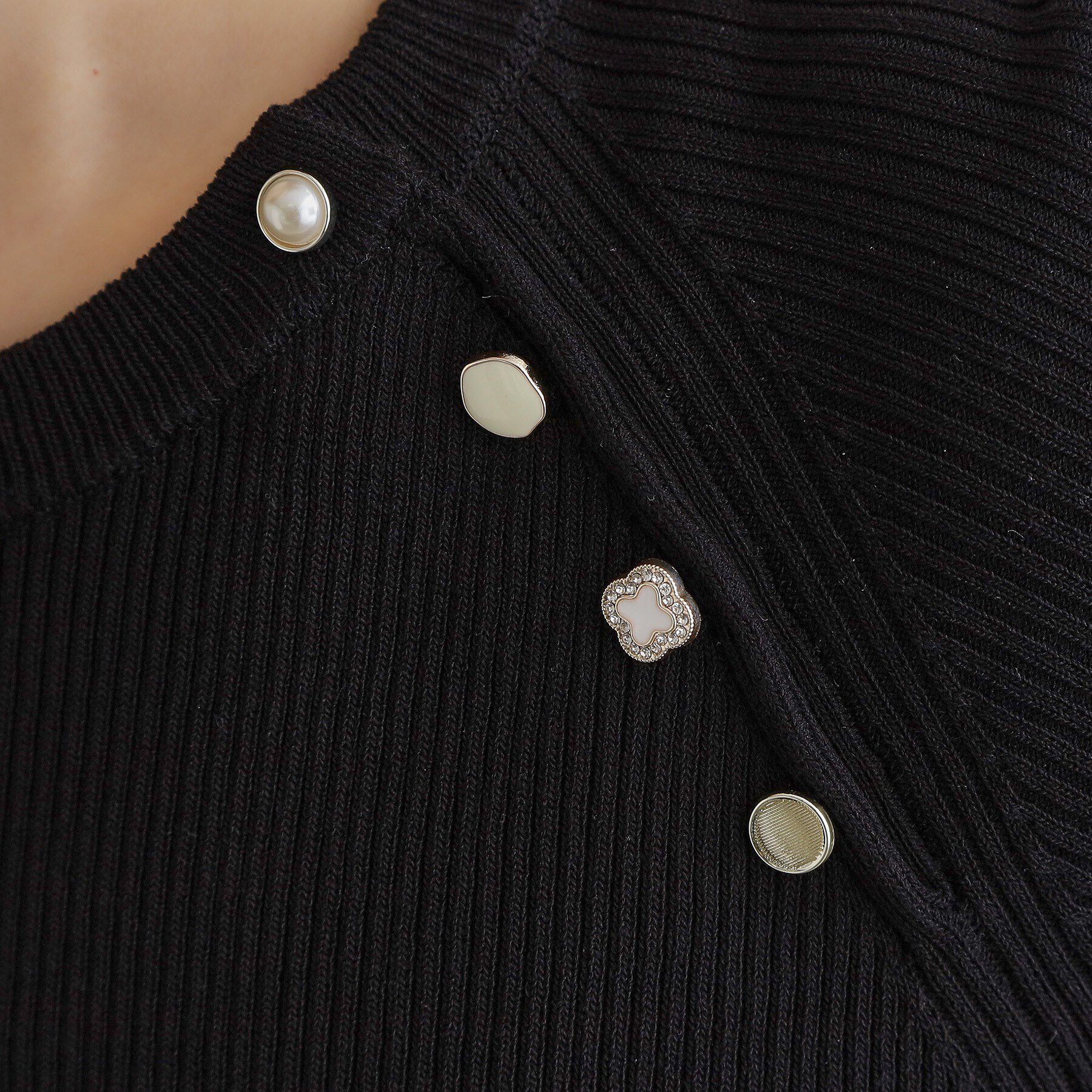 grove「【雑誌掲載】多釦ラグランリブ5分袖プルオーバー」|ニット・セーター|