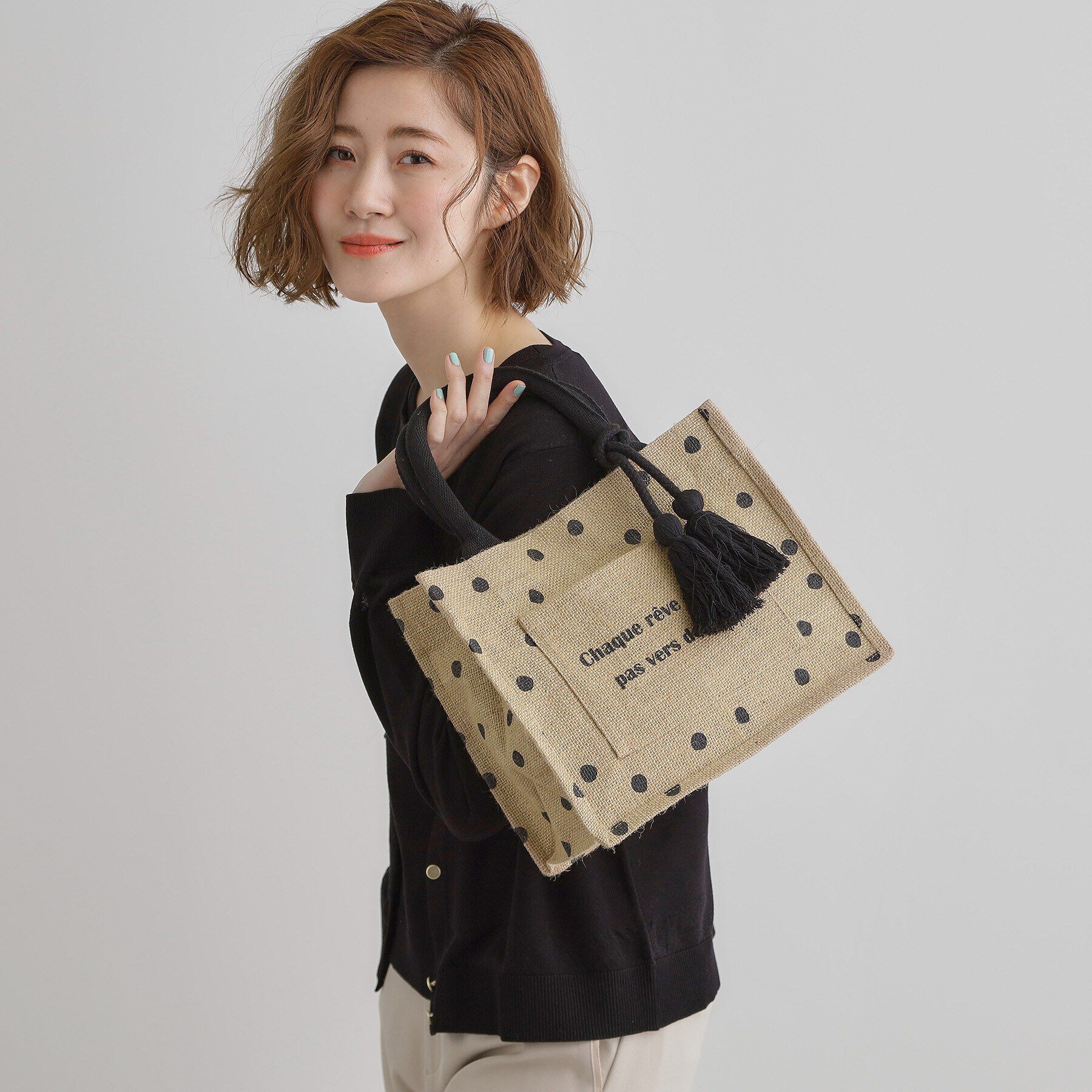 grove「スクエアタッセルジュートトート」|トートバッグ|