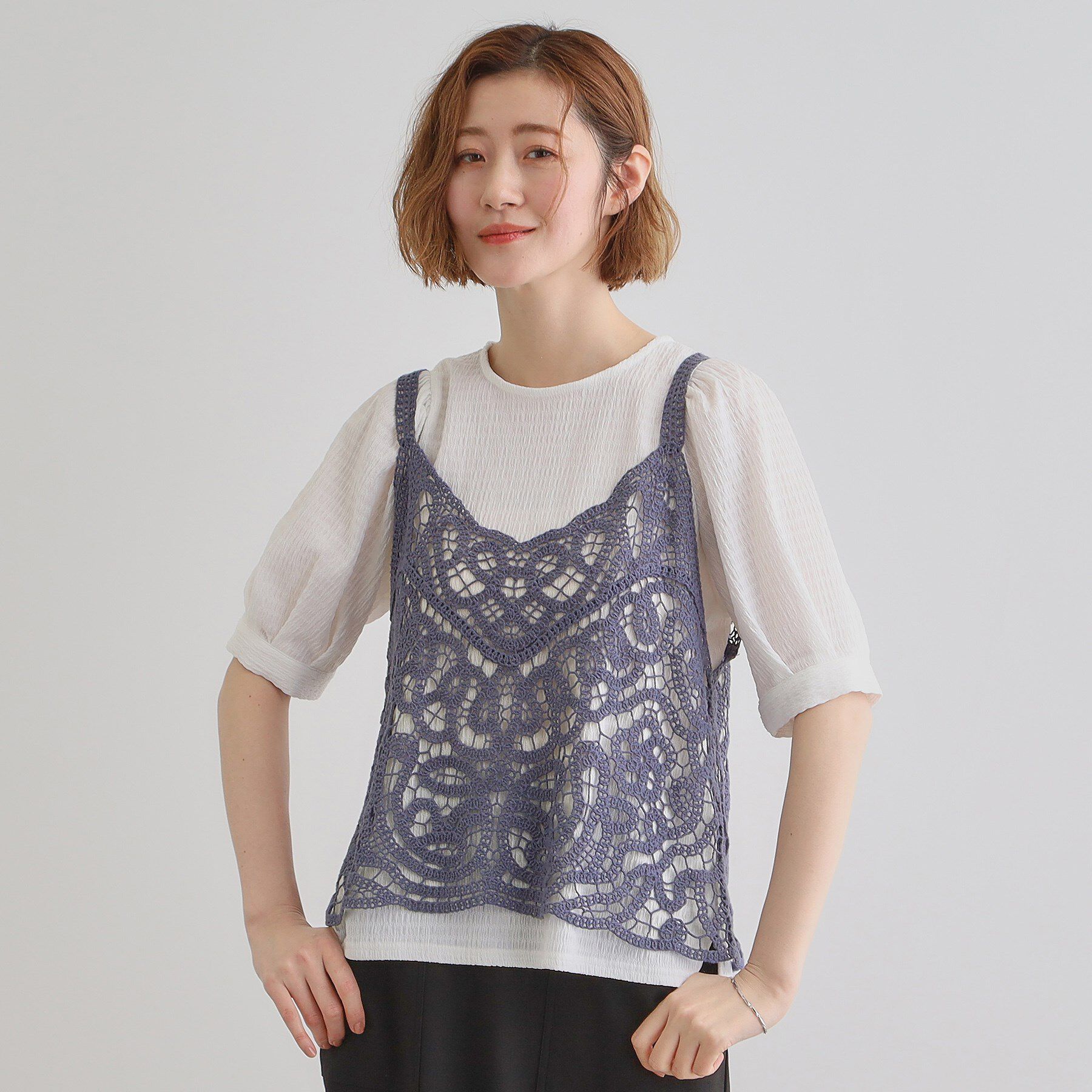 grove「1枚でお洒落に決まるレースビスチェ&times;ブラウスSET」|シャツ・ブラウス|ブルー(092)