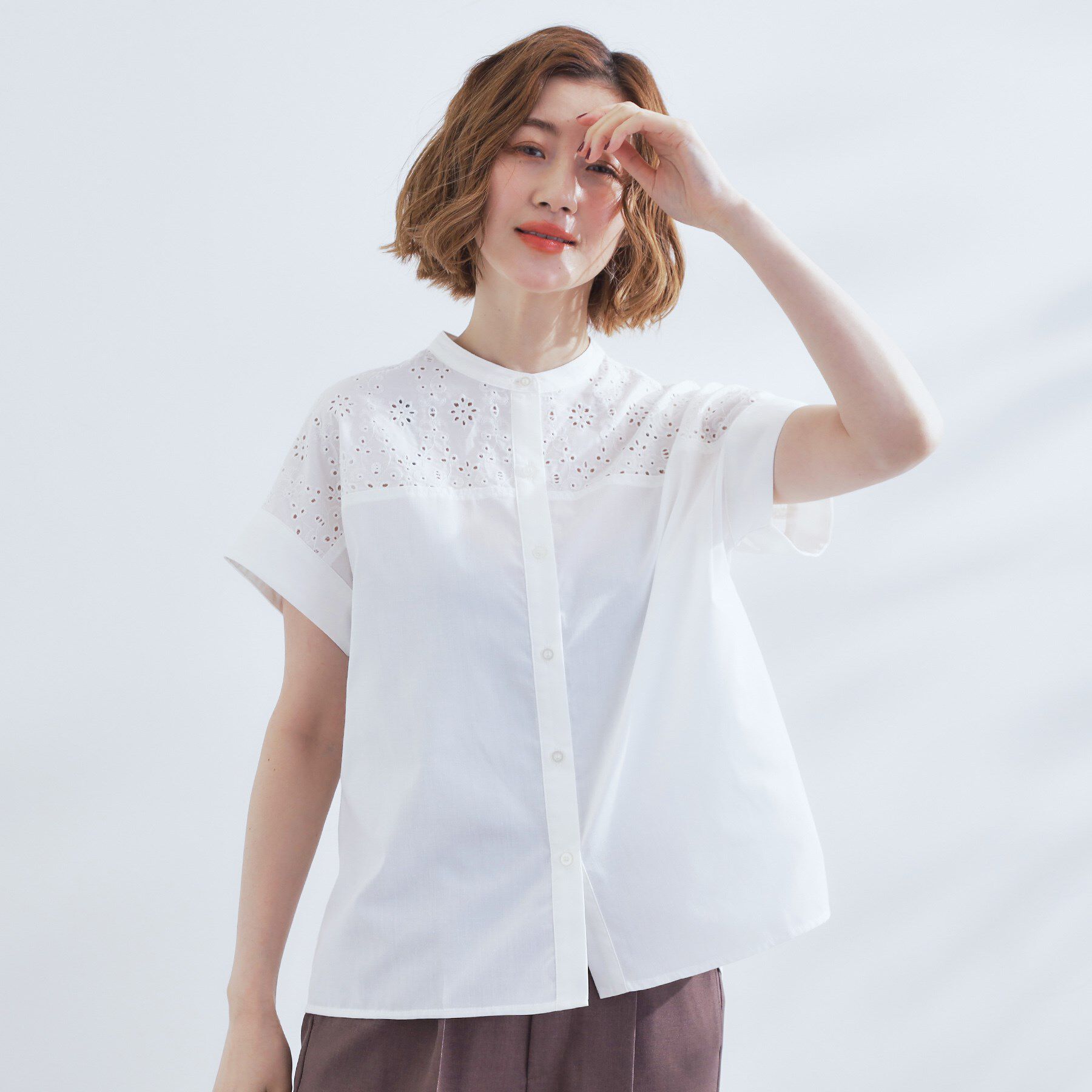 grove「涼やかさと上品さを兼ね備えた　レースシャツブラウス」|シャツ・ブラウス|オフホワイト(003