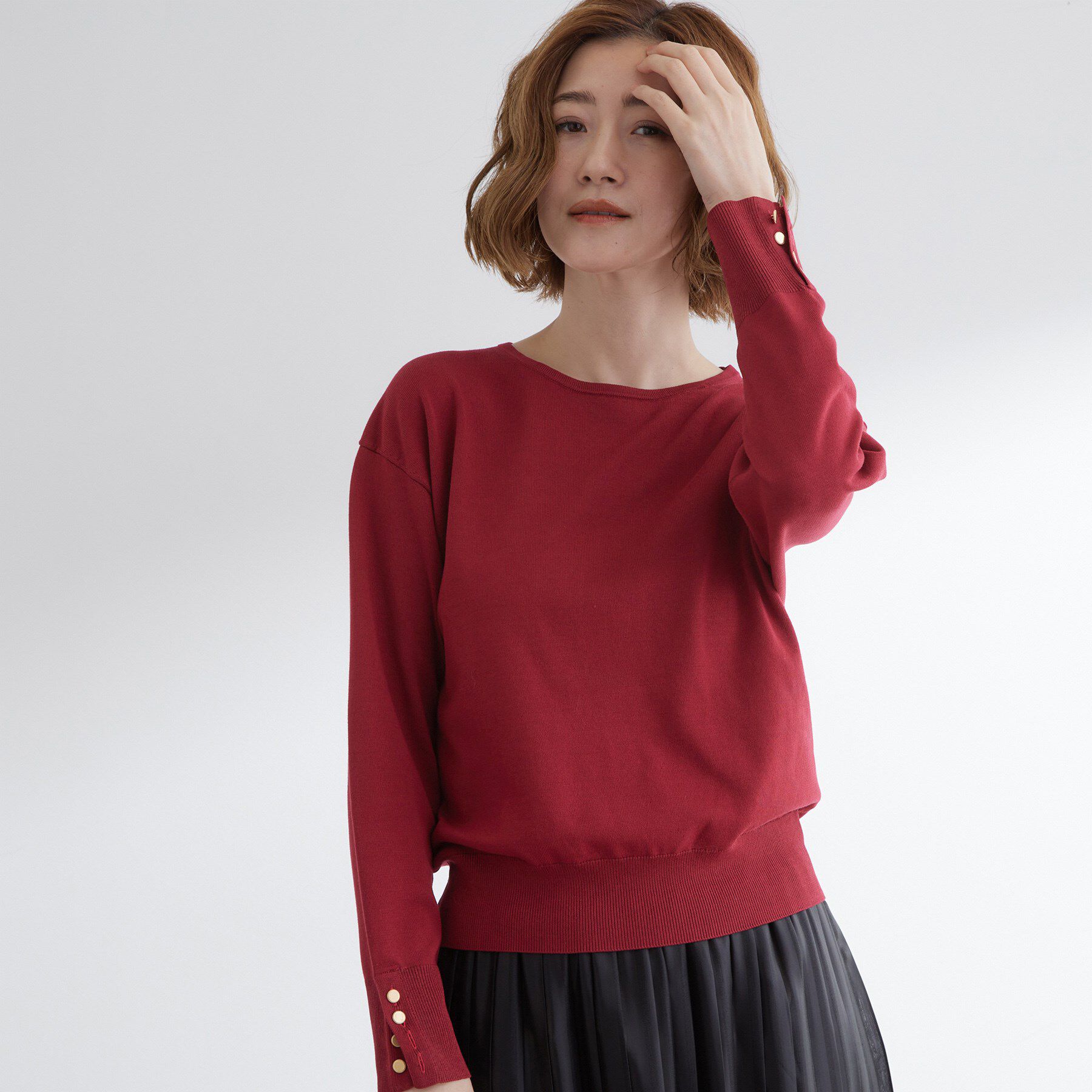grove「ON/OFF毎日使える！袖口ボタンドロップショルダーニット」|ニット・セーター|