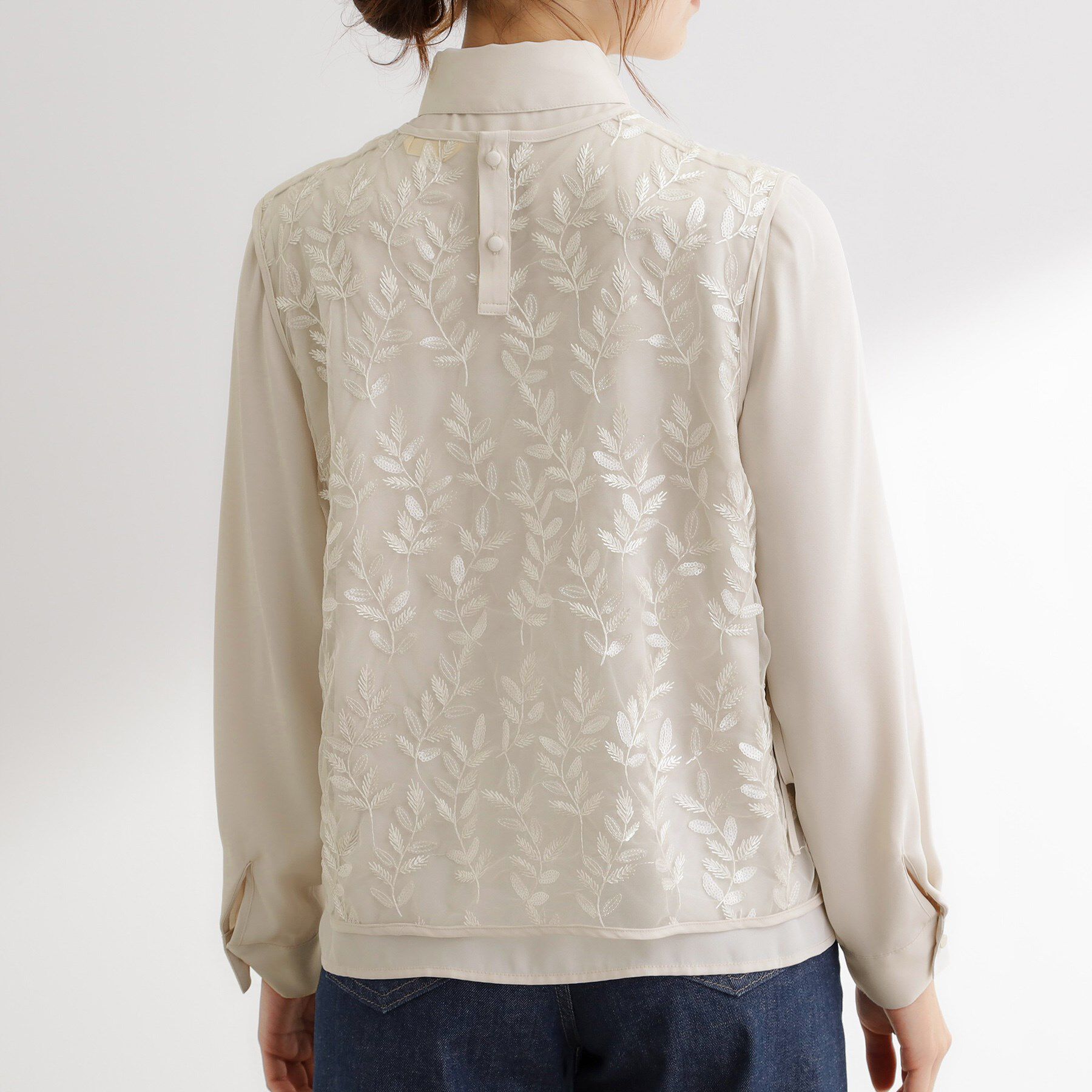 grove「リーフ刺繍スパンコールベスト＆ブラウスセット」|シャツ・ブラウス|