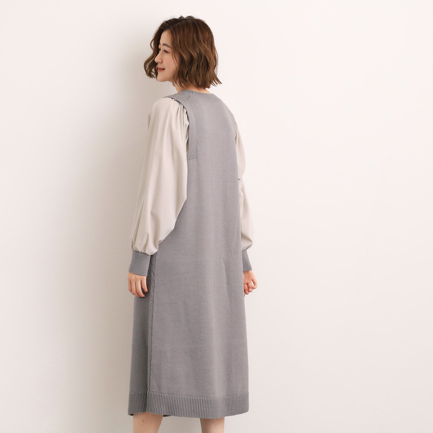 grove「一枚で華やぐ、袖布帛ケーブルニットワンピース」|ワンピース|