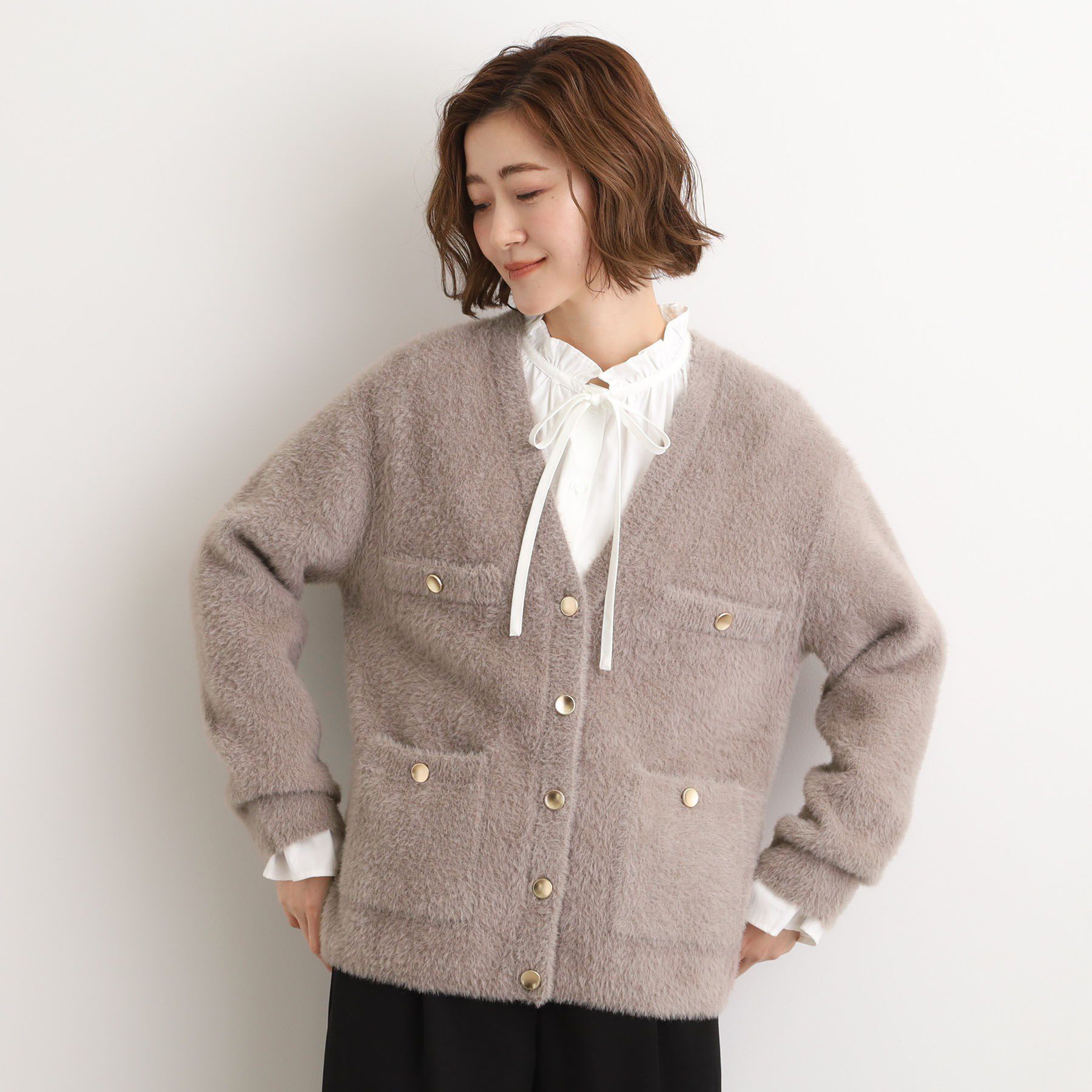 grove「軽やかフェザーで魅せる、クラシカルな主役カーディガン」|カーディガン|モカ(052)