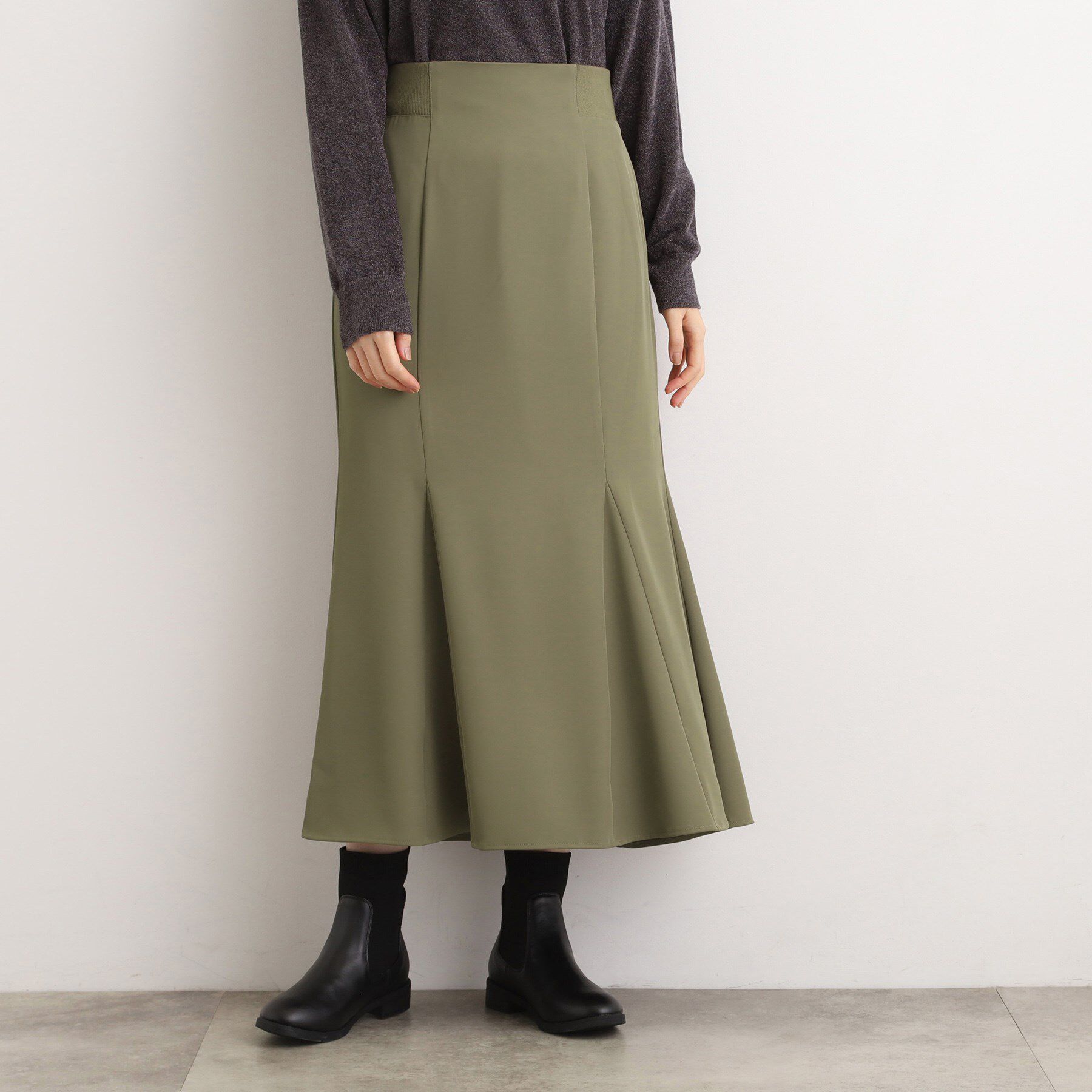 grove「ウエストサイドリブマーメイドスカート」|スカート|カーキ(027)