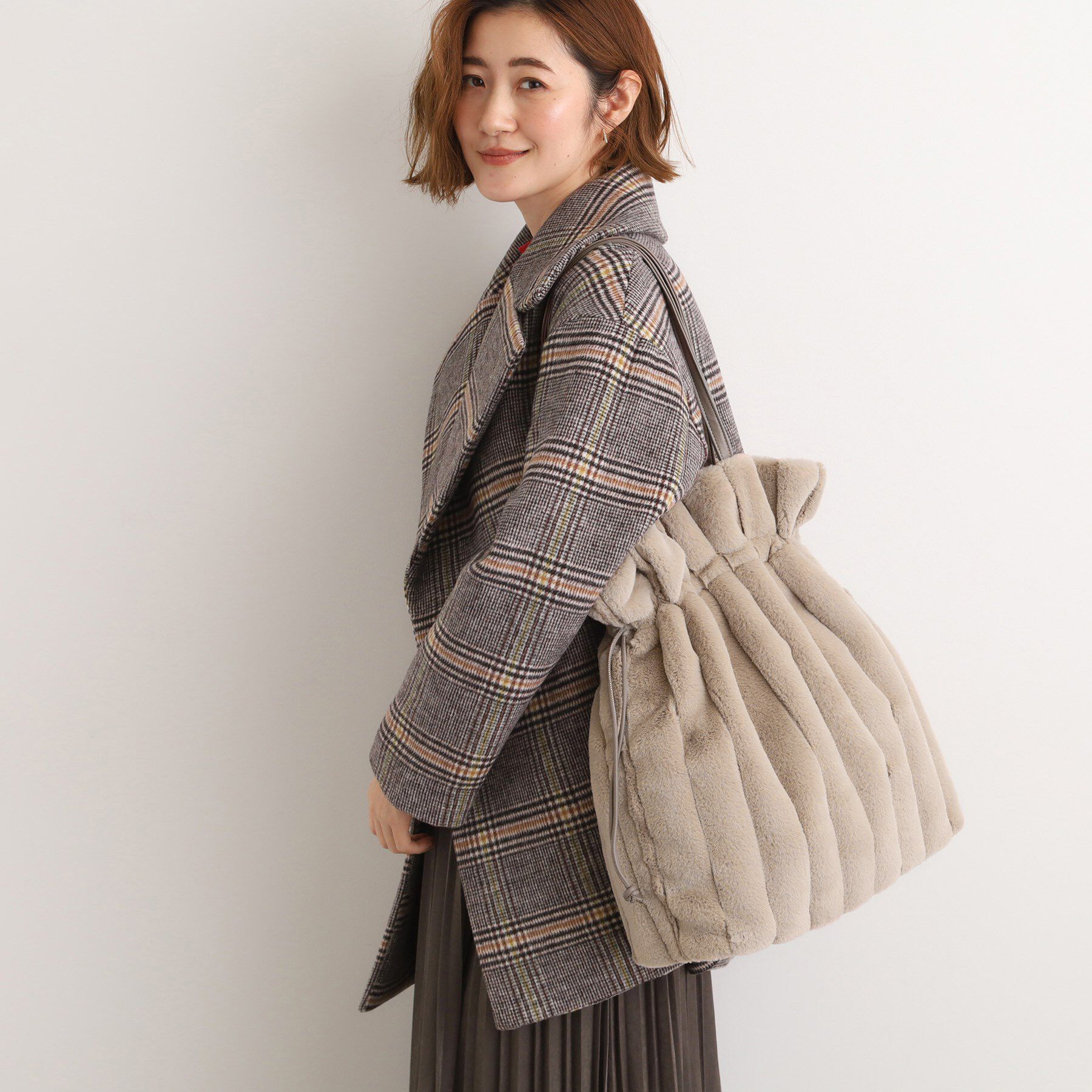 grove「ストライプエコファー巾着トート」|トートバッグ|