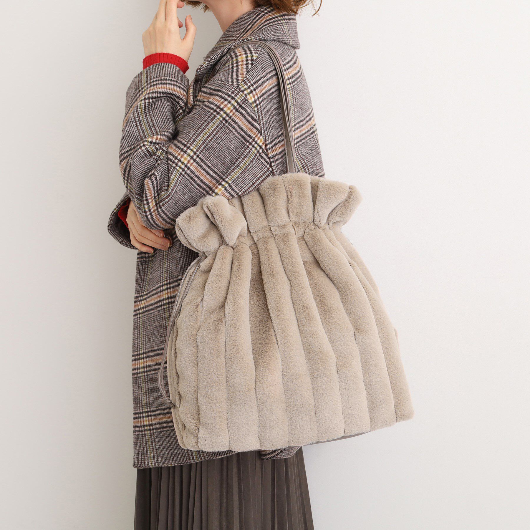 grove「ストライプエコファー巾着トート」|トートバッグ|ライトベージュ(05