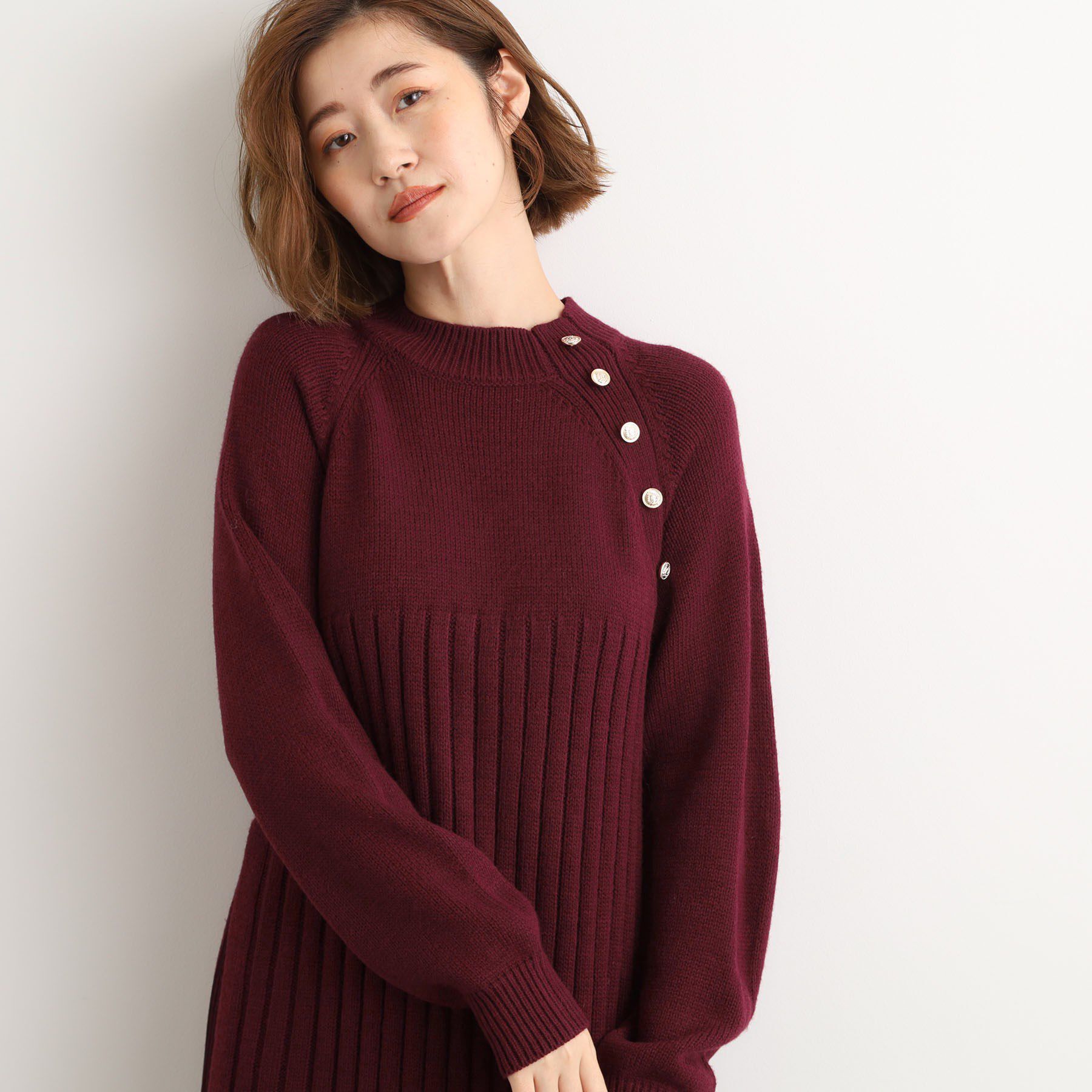 grove「【選べる着丈】配色サイドプリーツニットワンピース」|ワンピース|