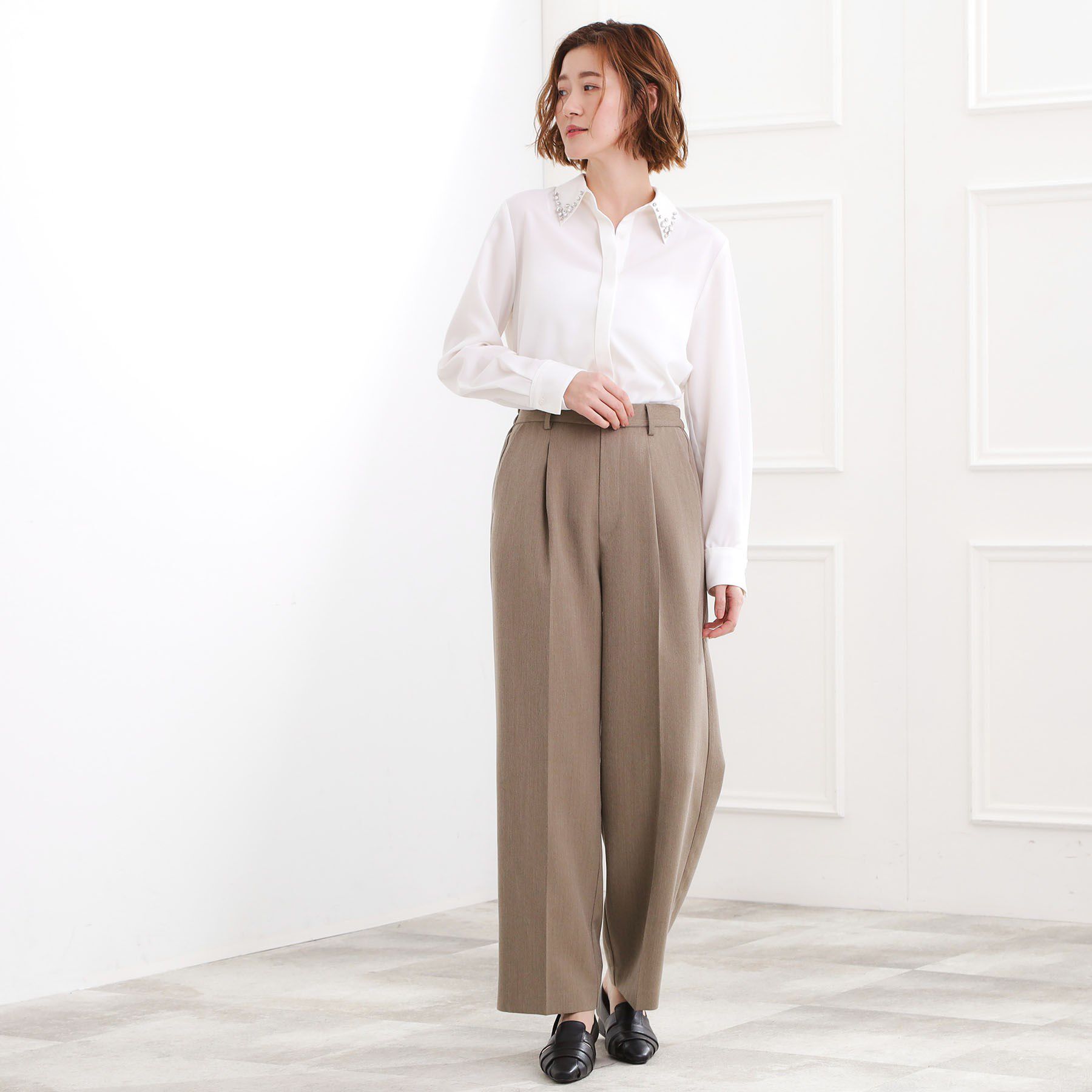 grove「ビジューカラー とろみシャツ」|シャツ・ブラウス|